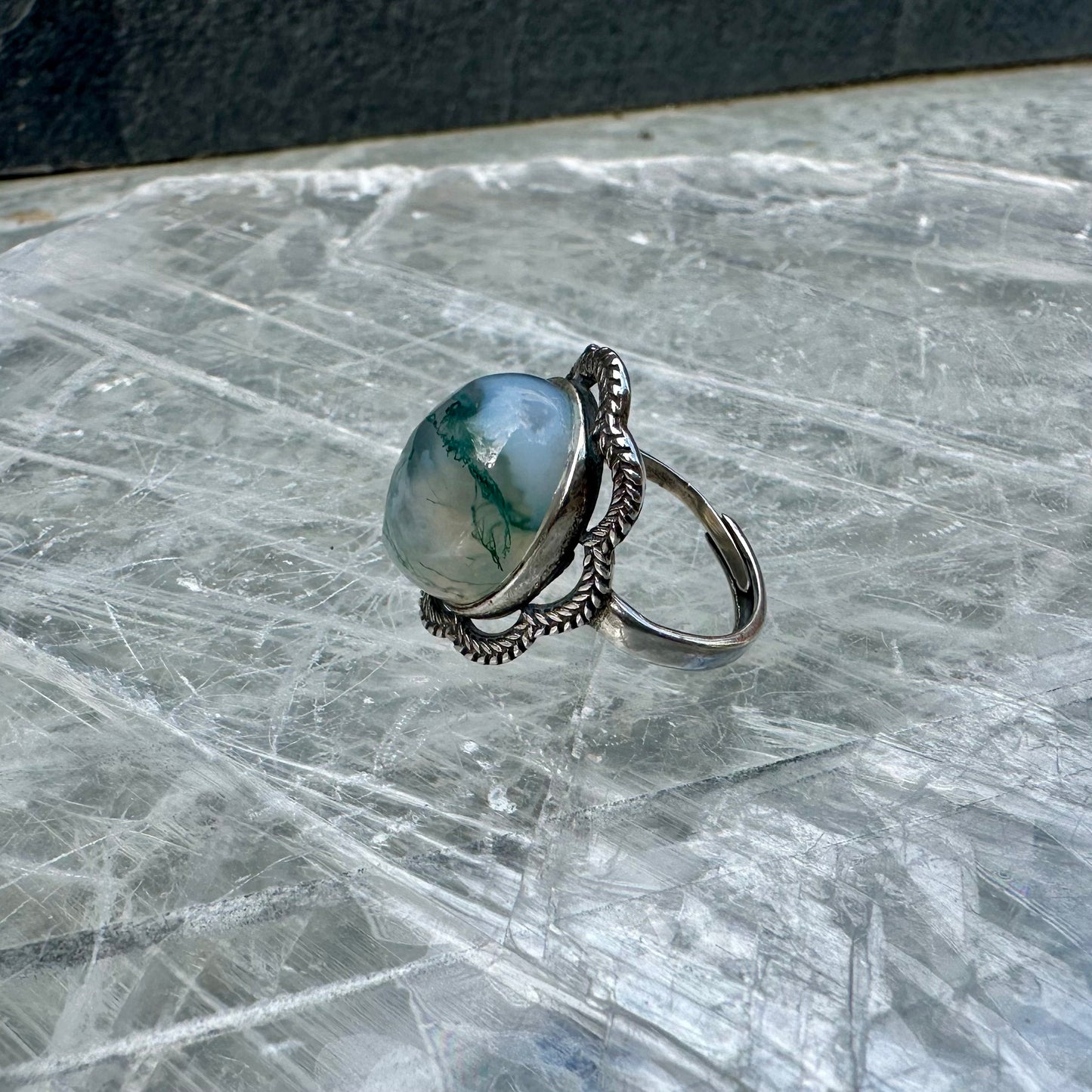 Adjustable Moss Agate 925 Rings