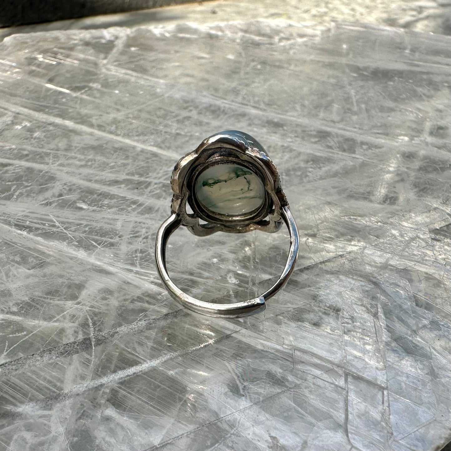 Adjustable Moss Agate 925 Rings