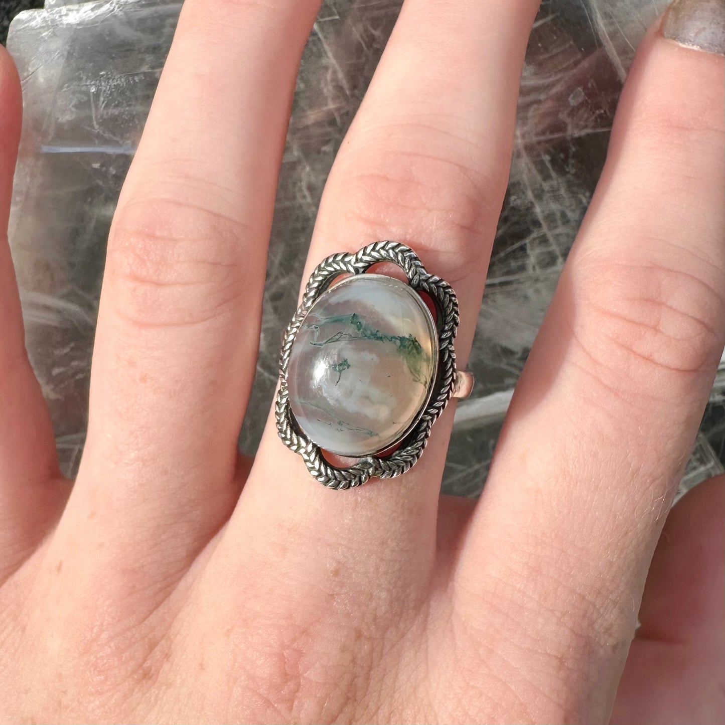 Adjustable Moss Agate 925 Rings