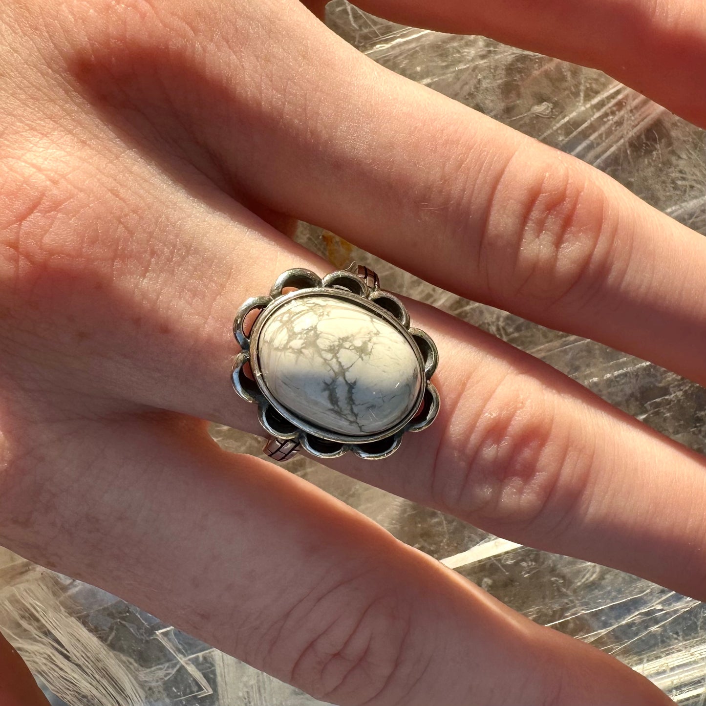 Adjustable Howlite 925 Ring