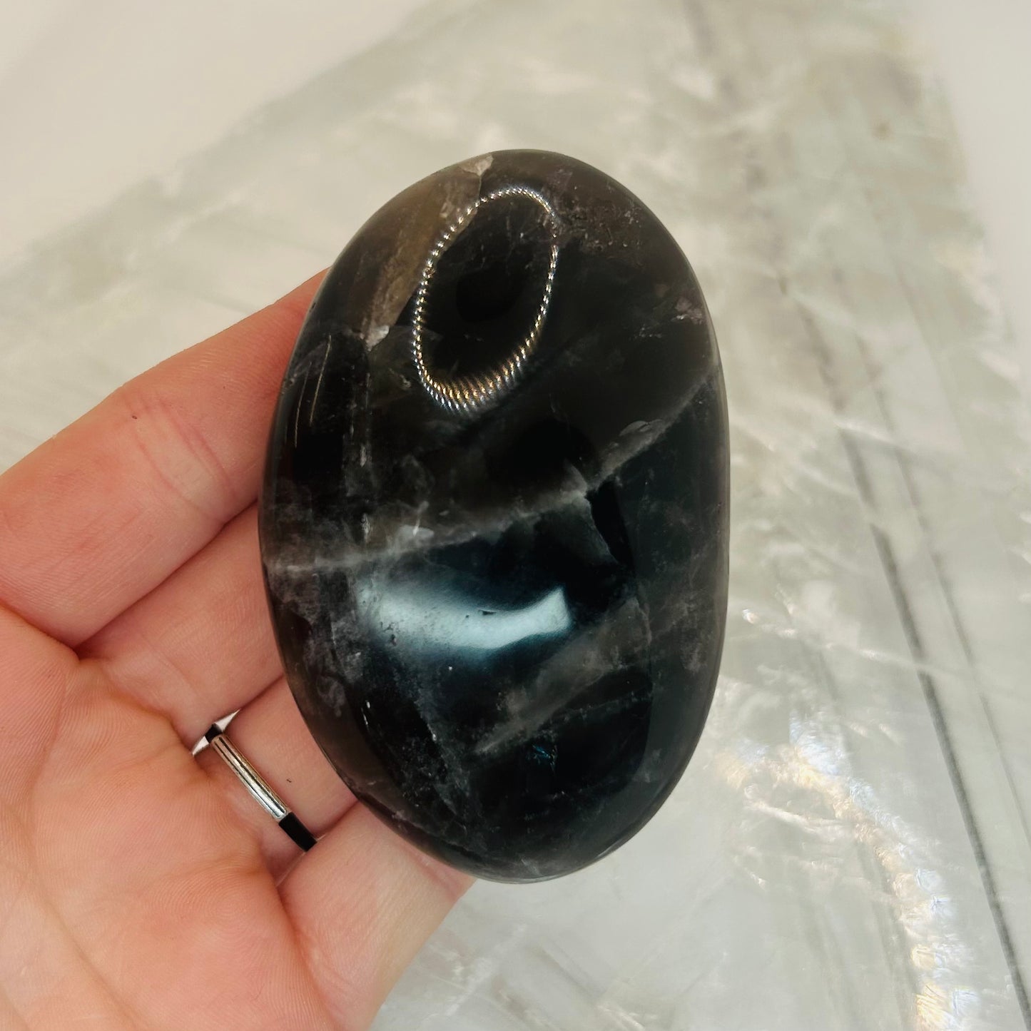 Black Rose Quartz Palm Stone
