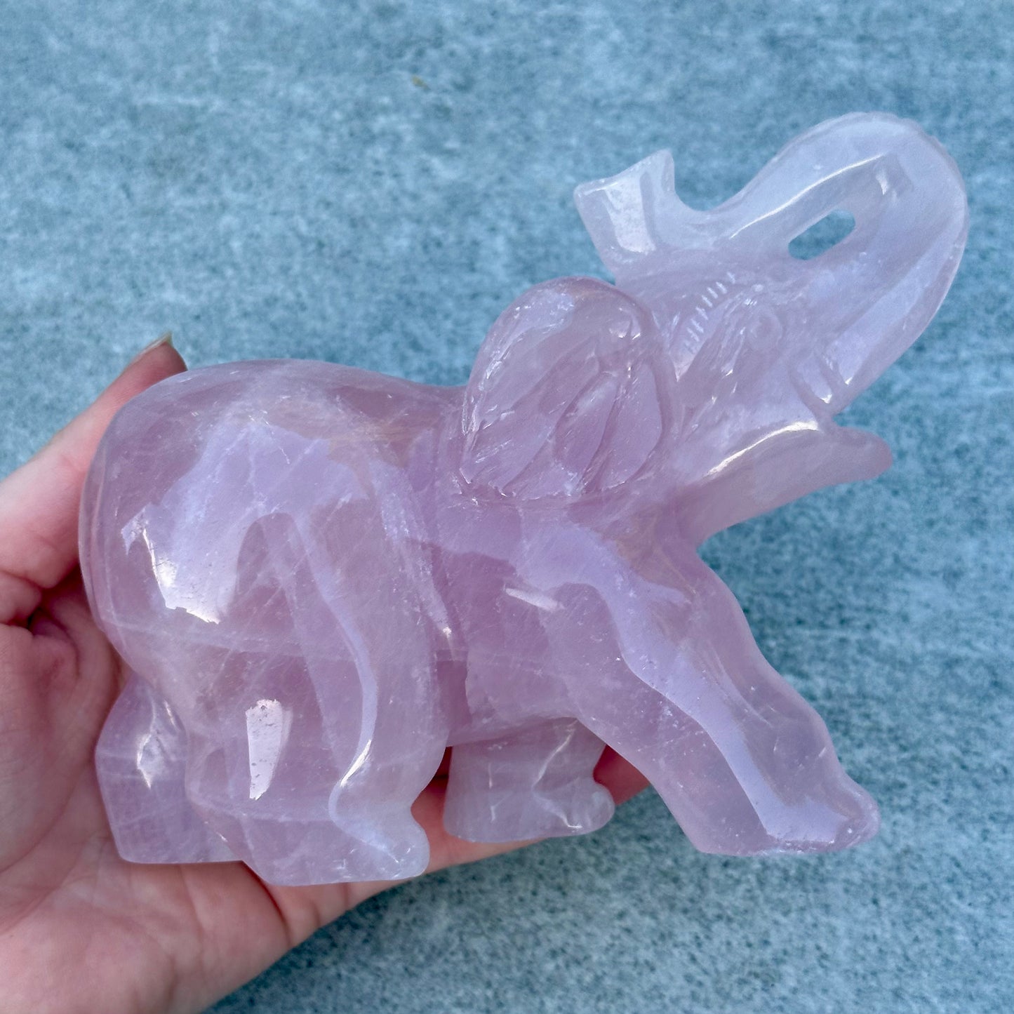 High Grade Star Rose Quartz Elephant Carving