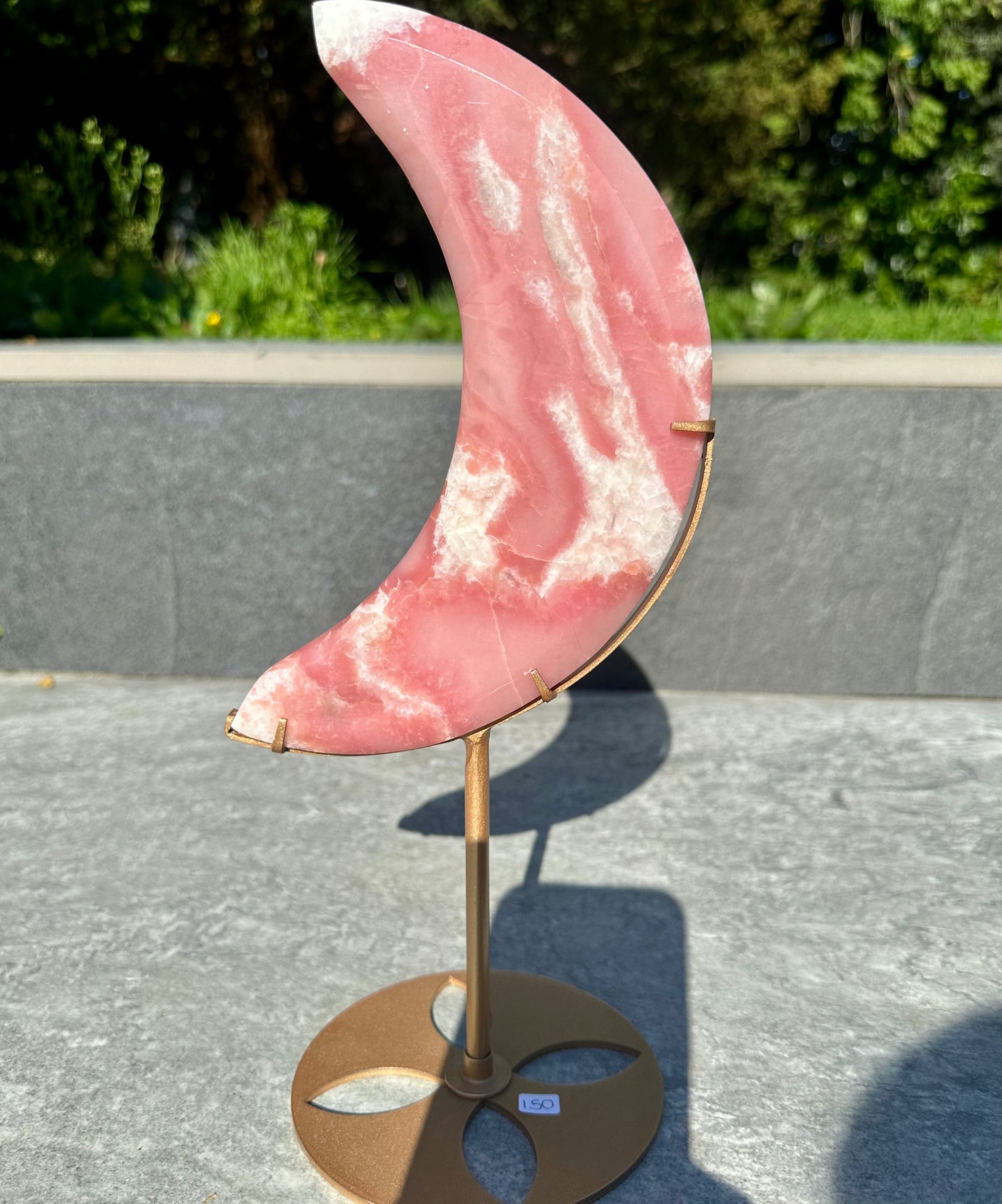 Pink Opal Moon Carving On Stand