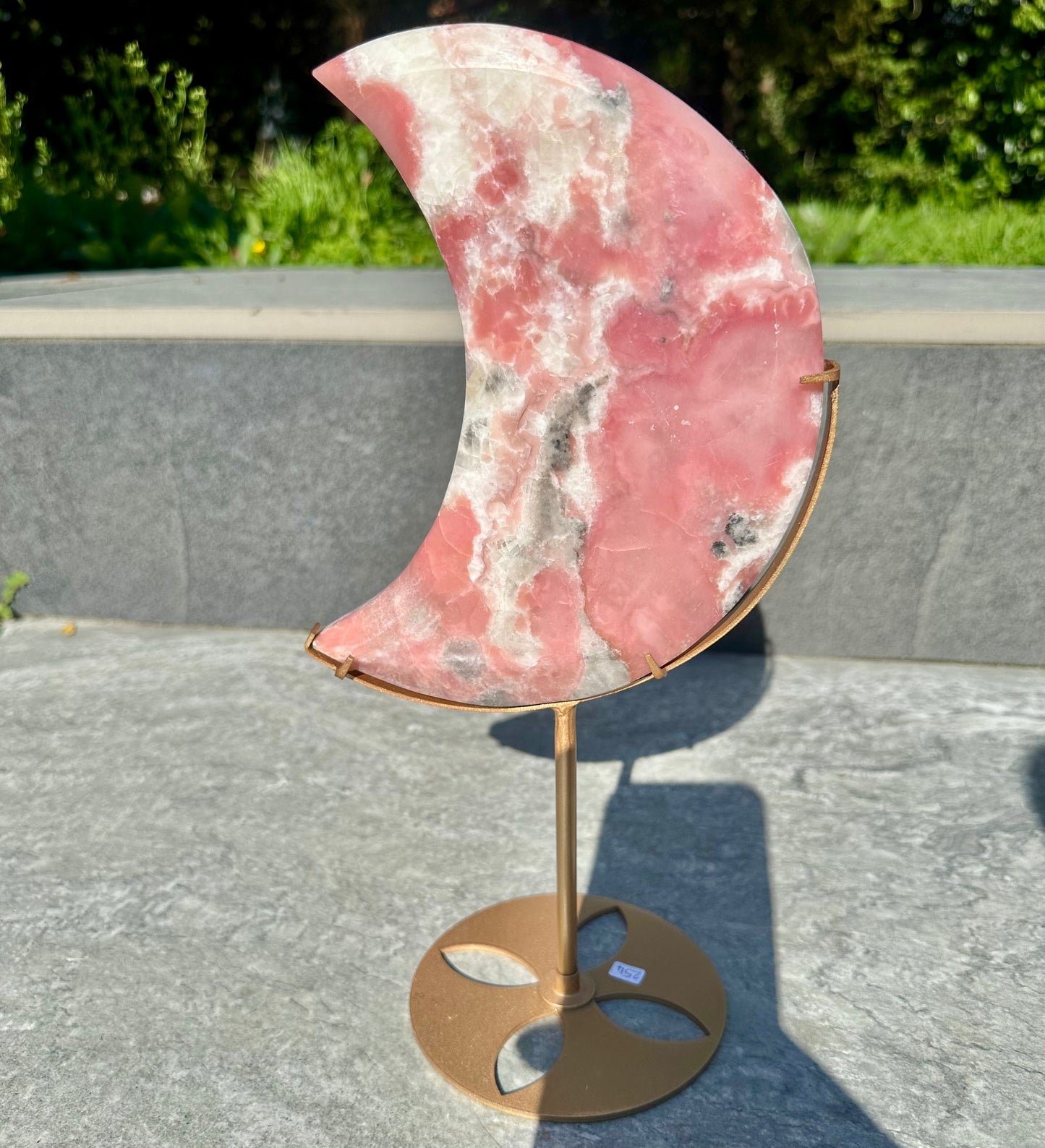 Pink Opal Moon Carving On Stand