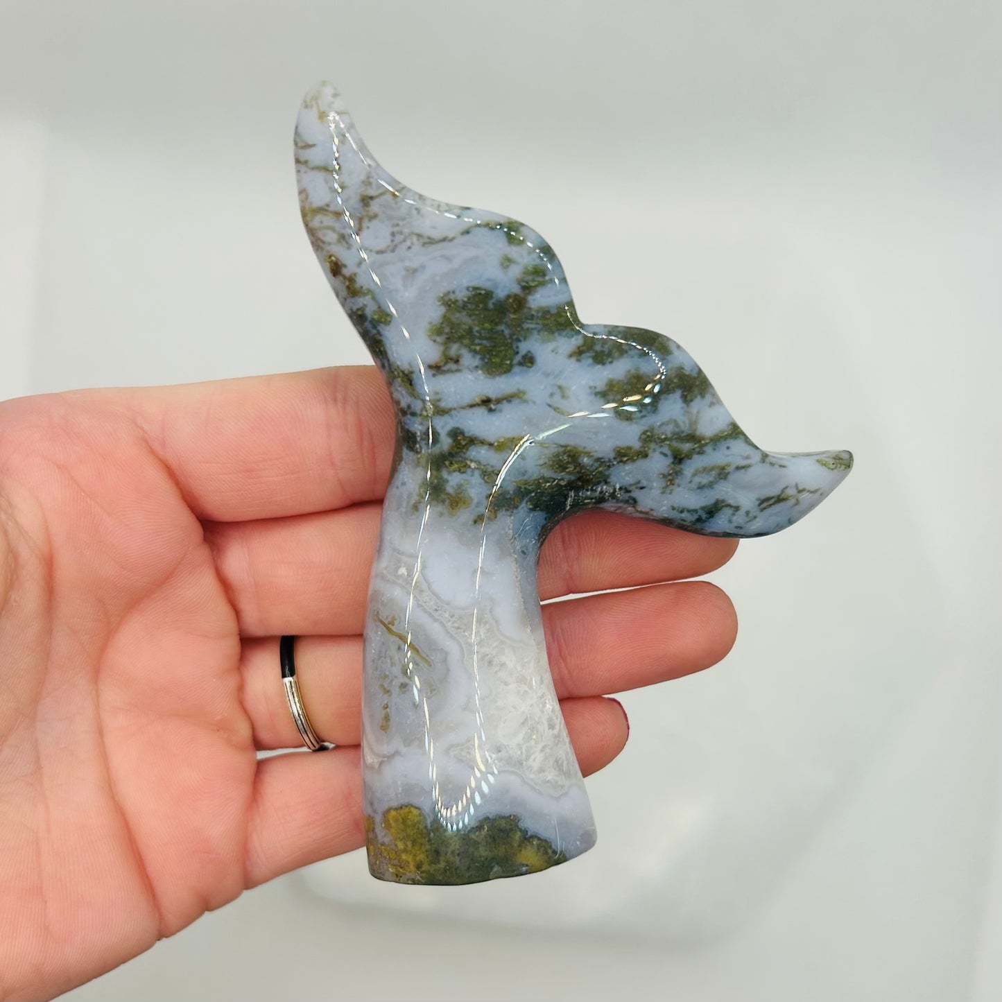 Moss Agate Whale Tails