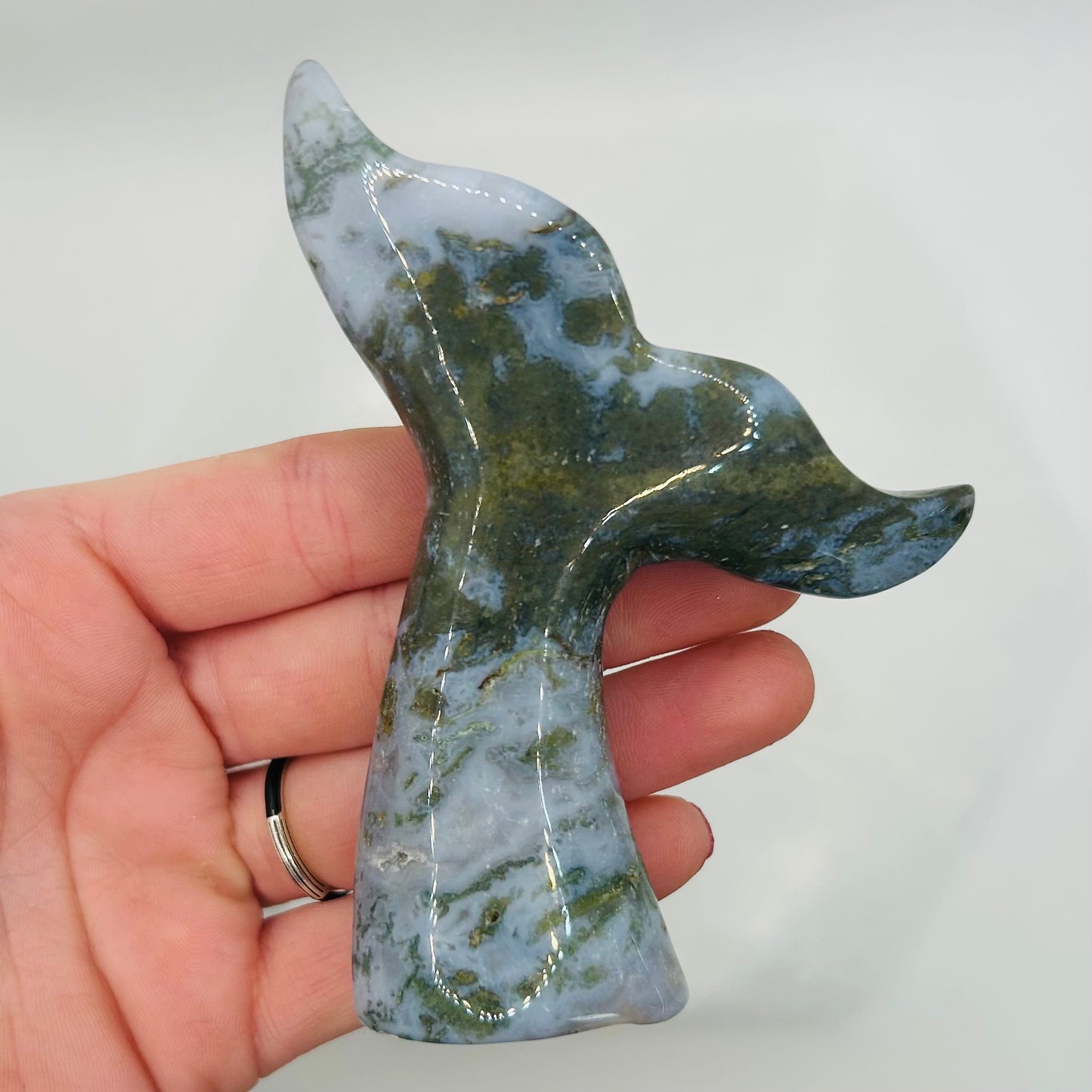 Moss Agate Whale Tails