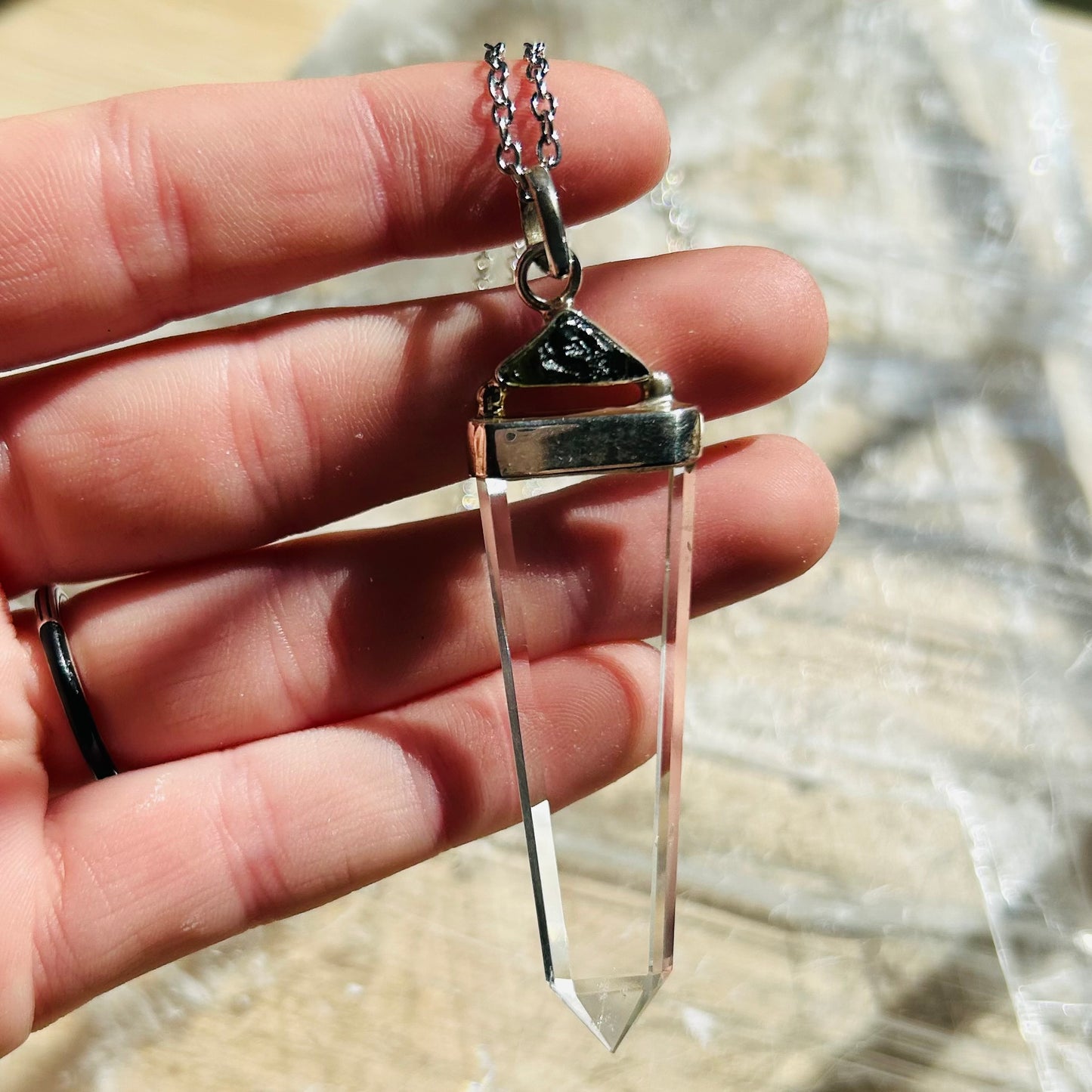 Moldavite and Quartz