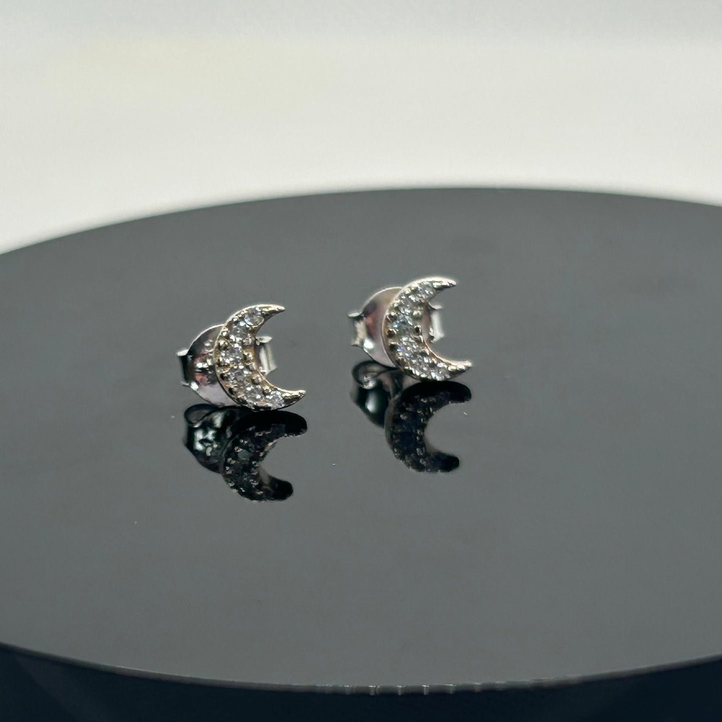 Diamond S925 Moon Stud Earrings
