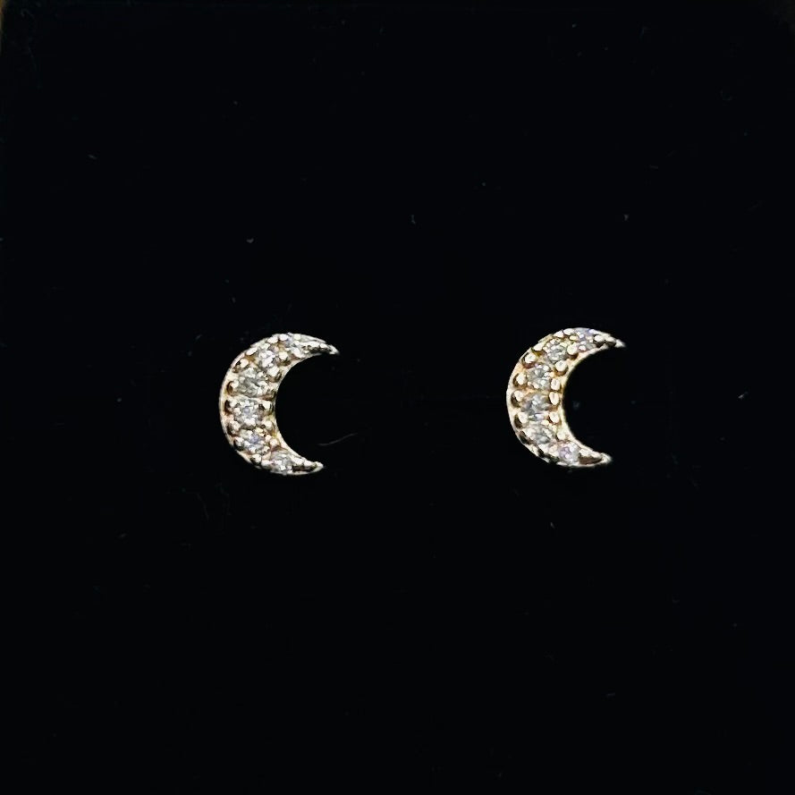 Diamond S925 Moon Stud Earrings
