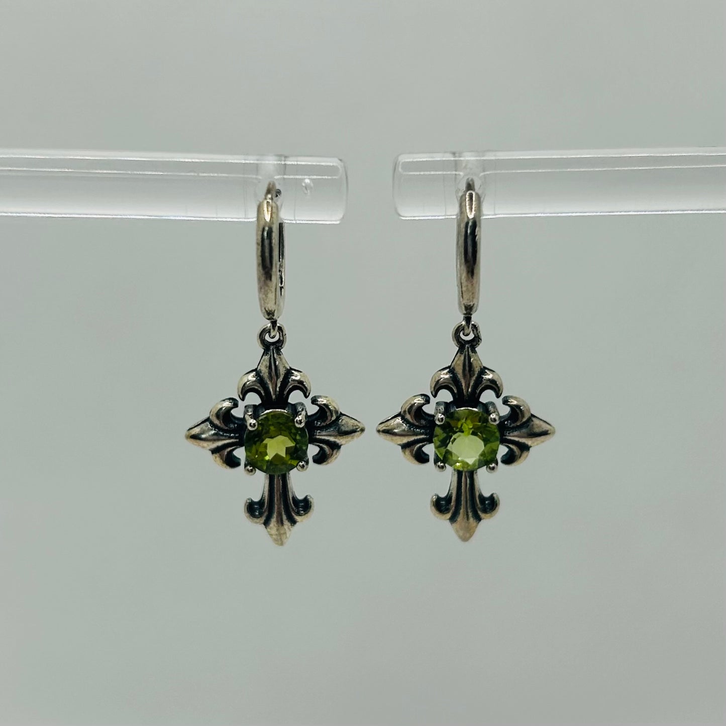Peridot Cross Hanging Earrings