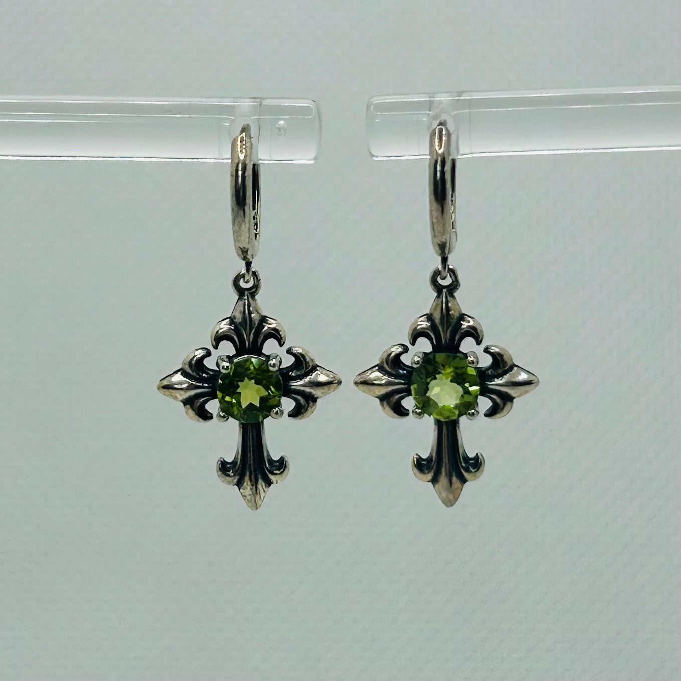 Peridot Cross Hanging Earrings
