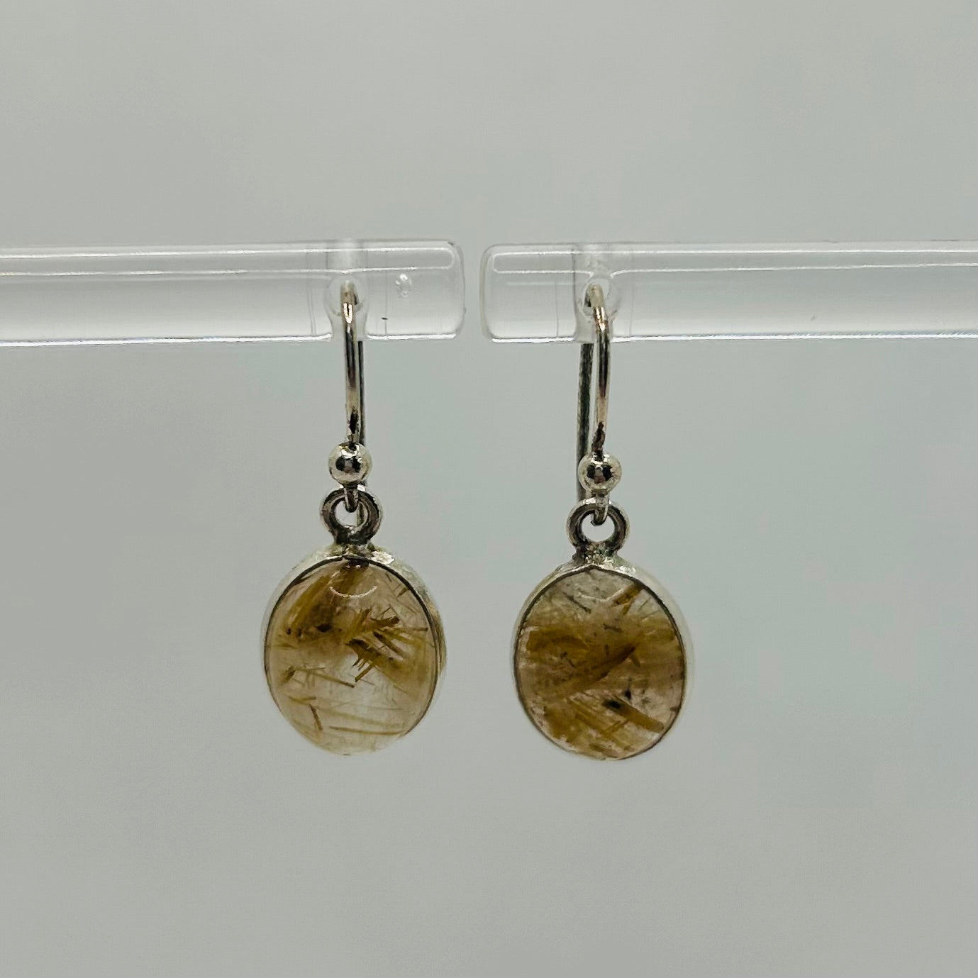 Golden Rutile Oval Hanging Earrings