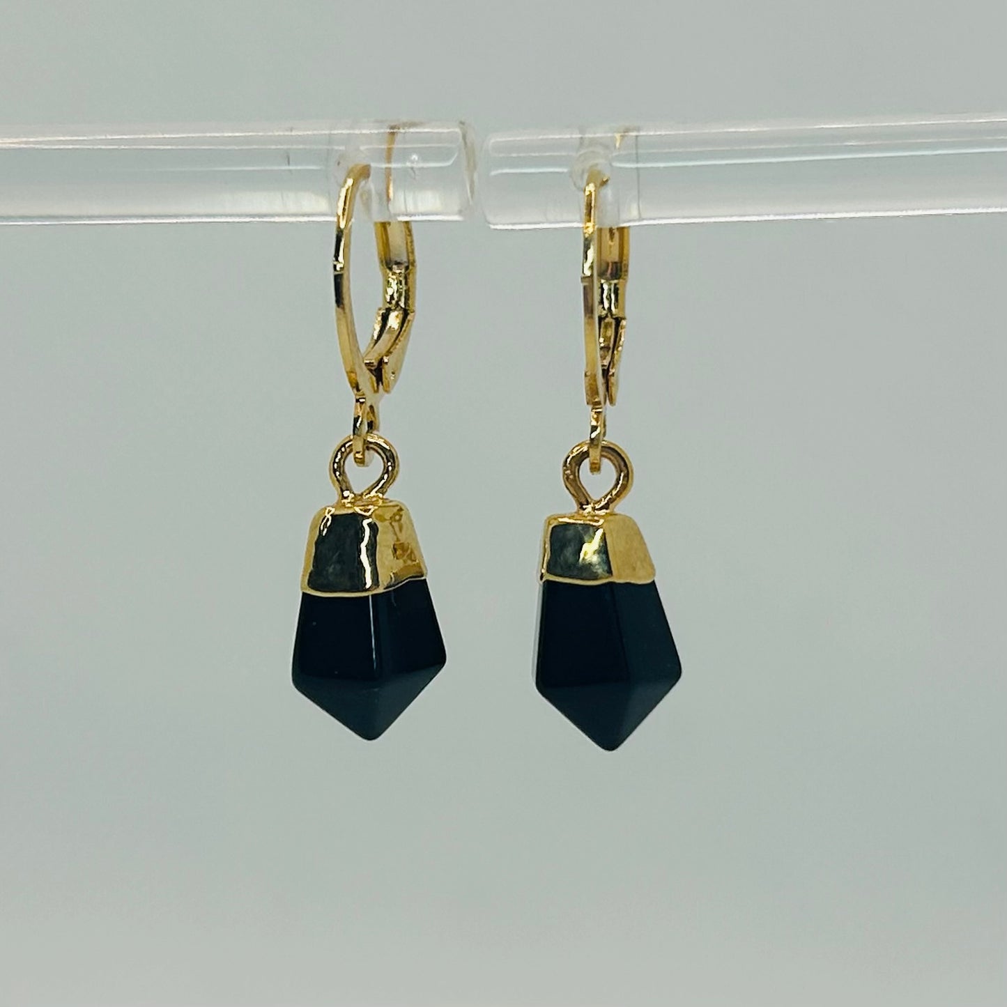 Obsidian Gold Plated Earrings