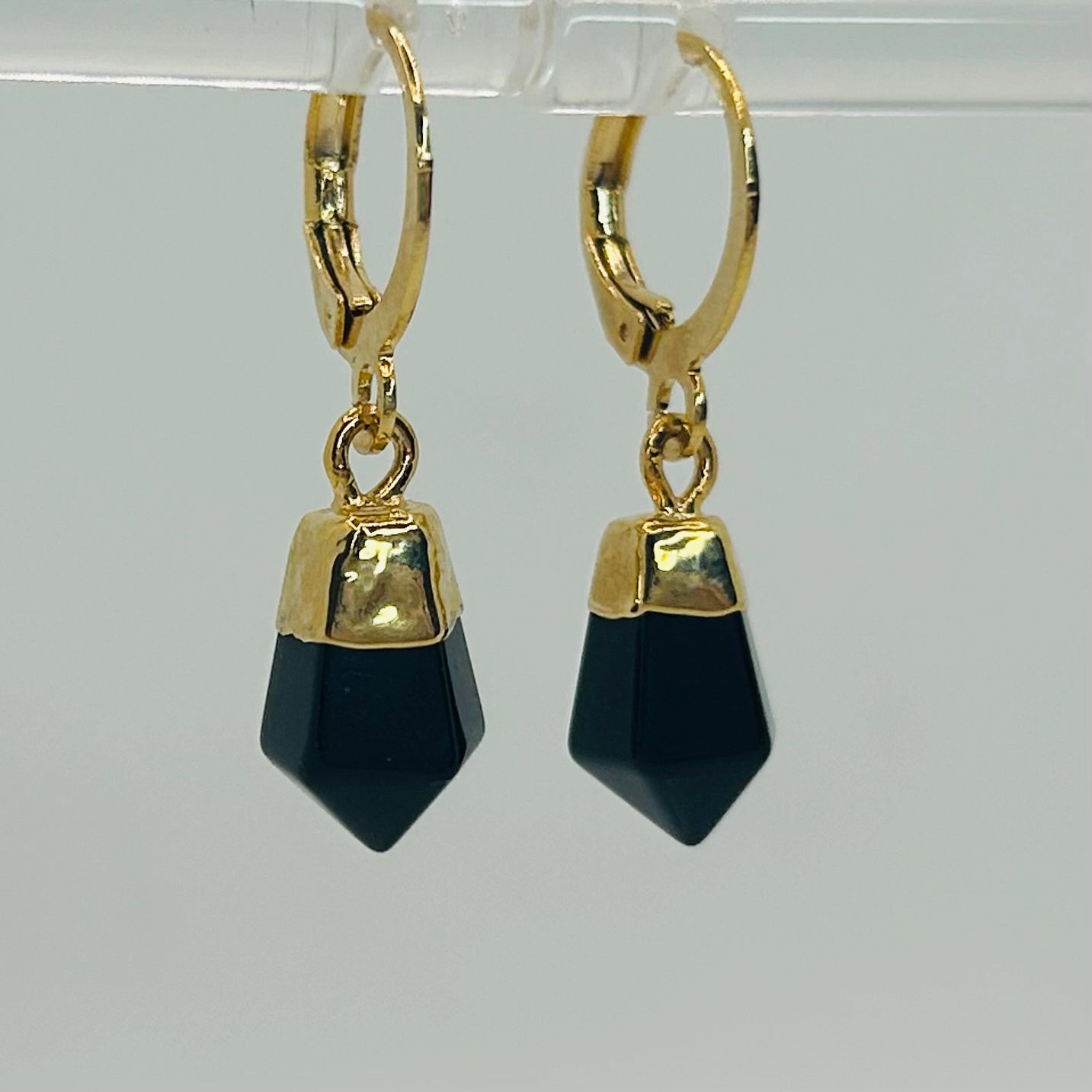 Obsidian Gold Plated Earrings
