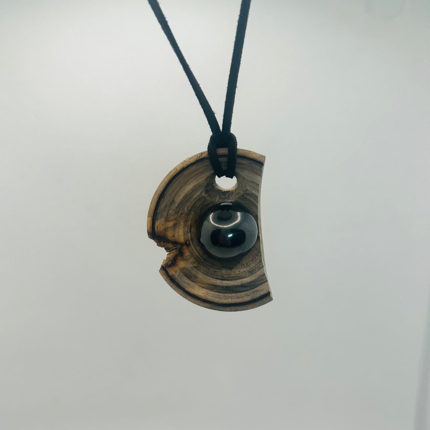 Hematite Wooden Worry Pendant