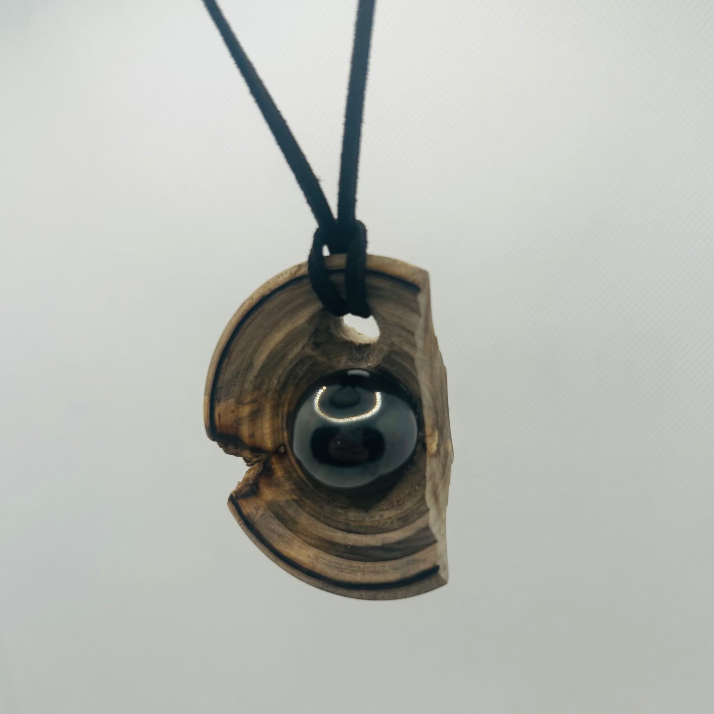 Hematite Wooden Worry Pendant