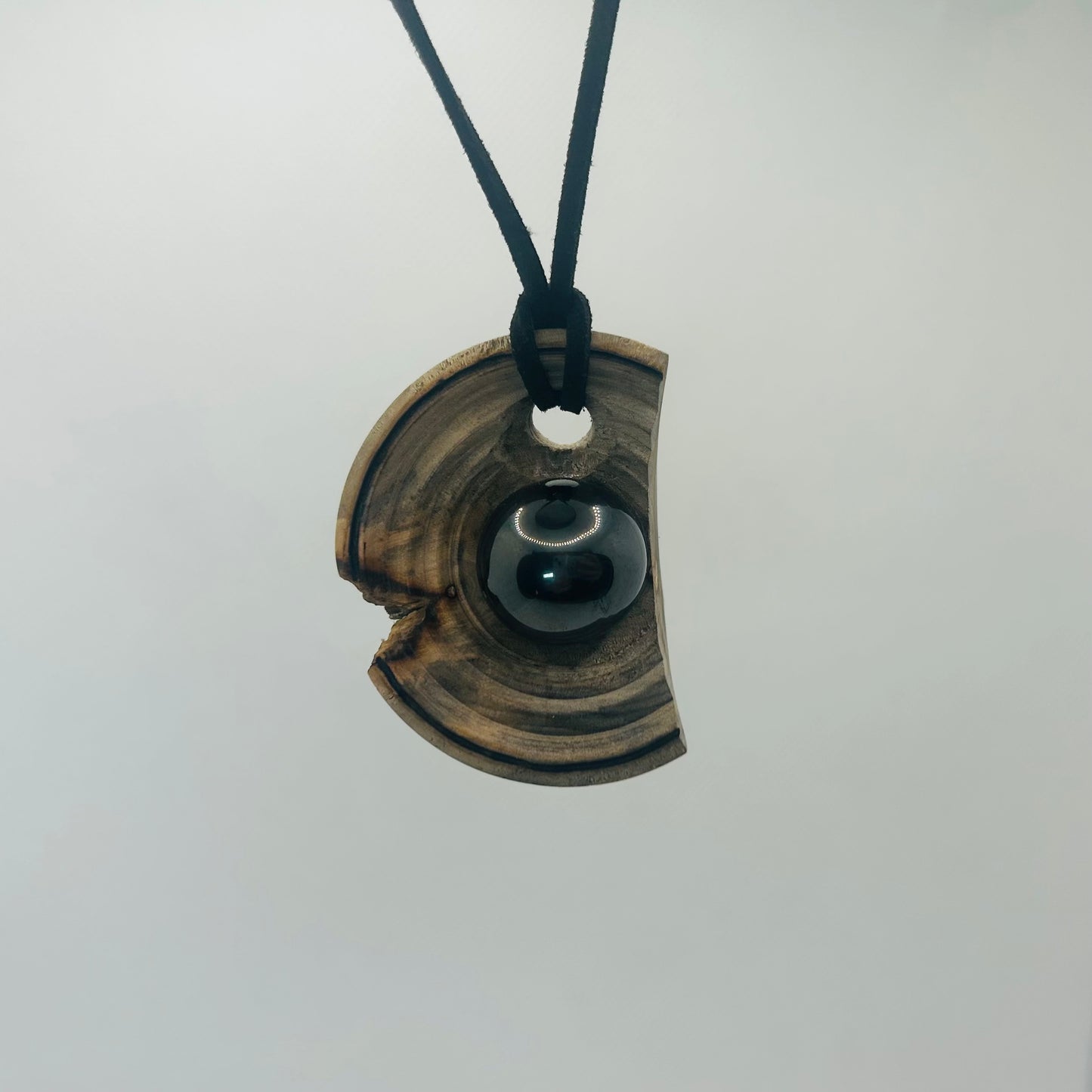Hematite Wooden Worry Pendant