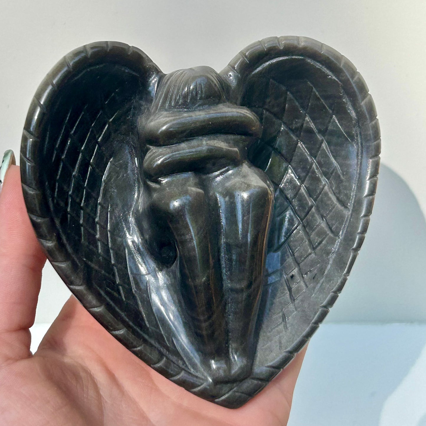 Silver Sheen Obsidian Fairy Carving