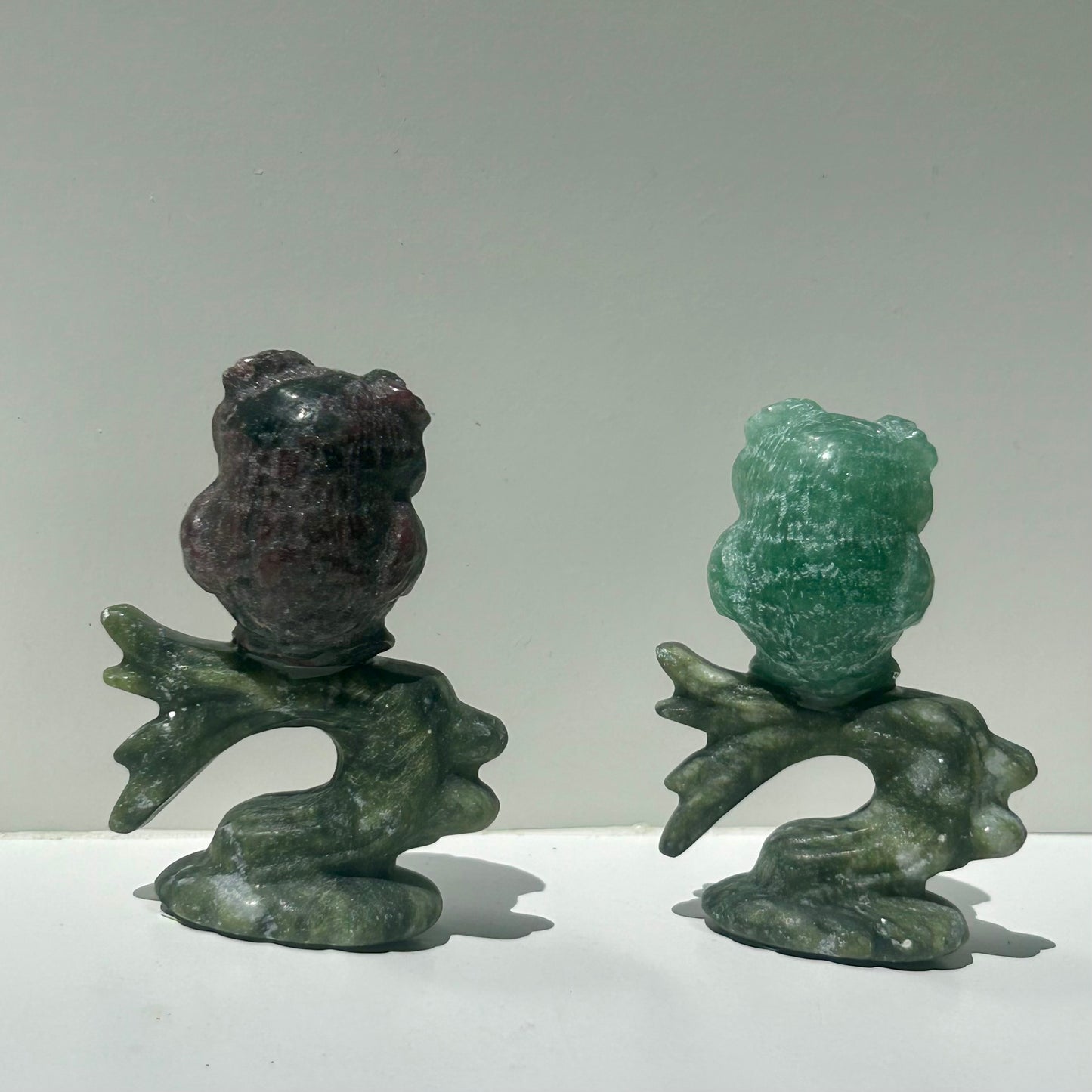 Fluorite & Garnet Owl Carving