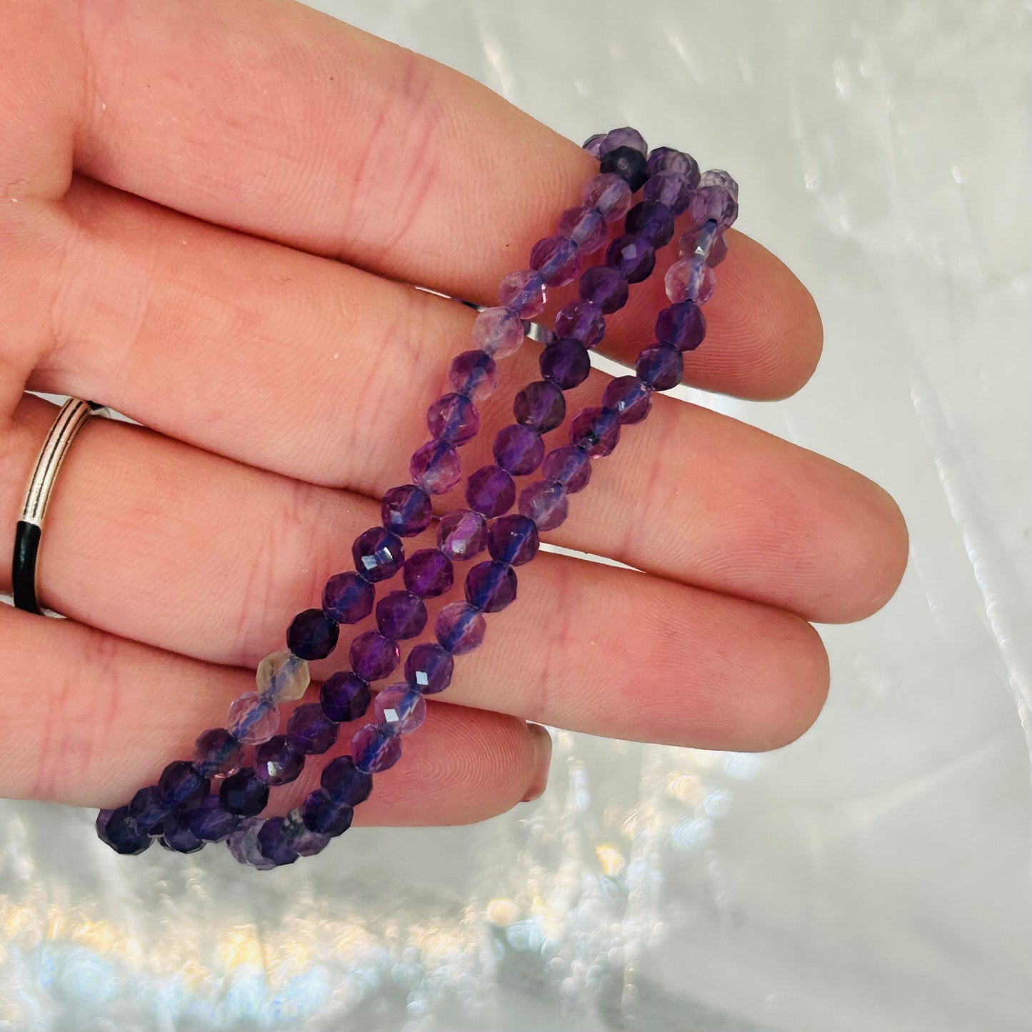 Faceted Fluorite, 4mm Bracelet