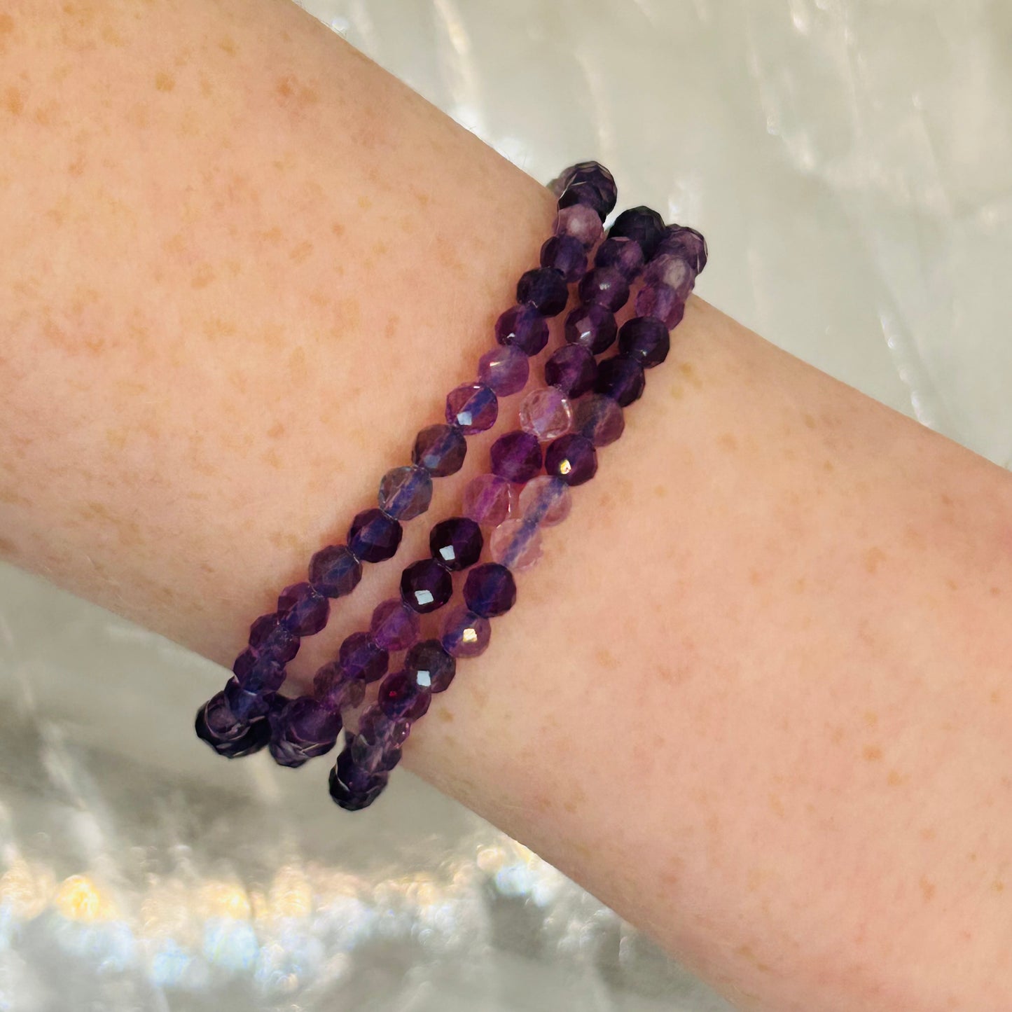 Faceted Fluorite, 4mm Bracelet