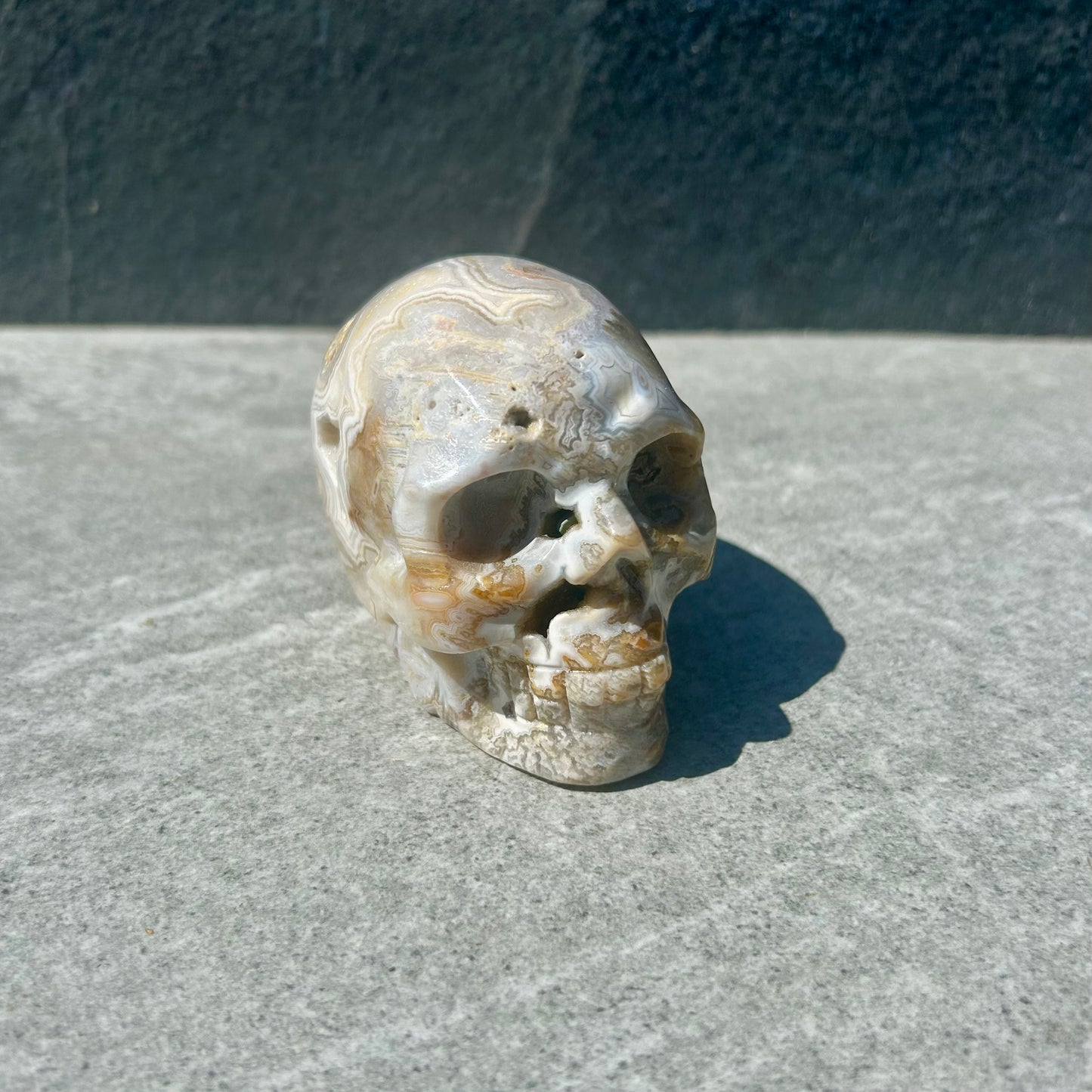 Crazy Lace Agate & Pink Amethyst Skull