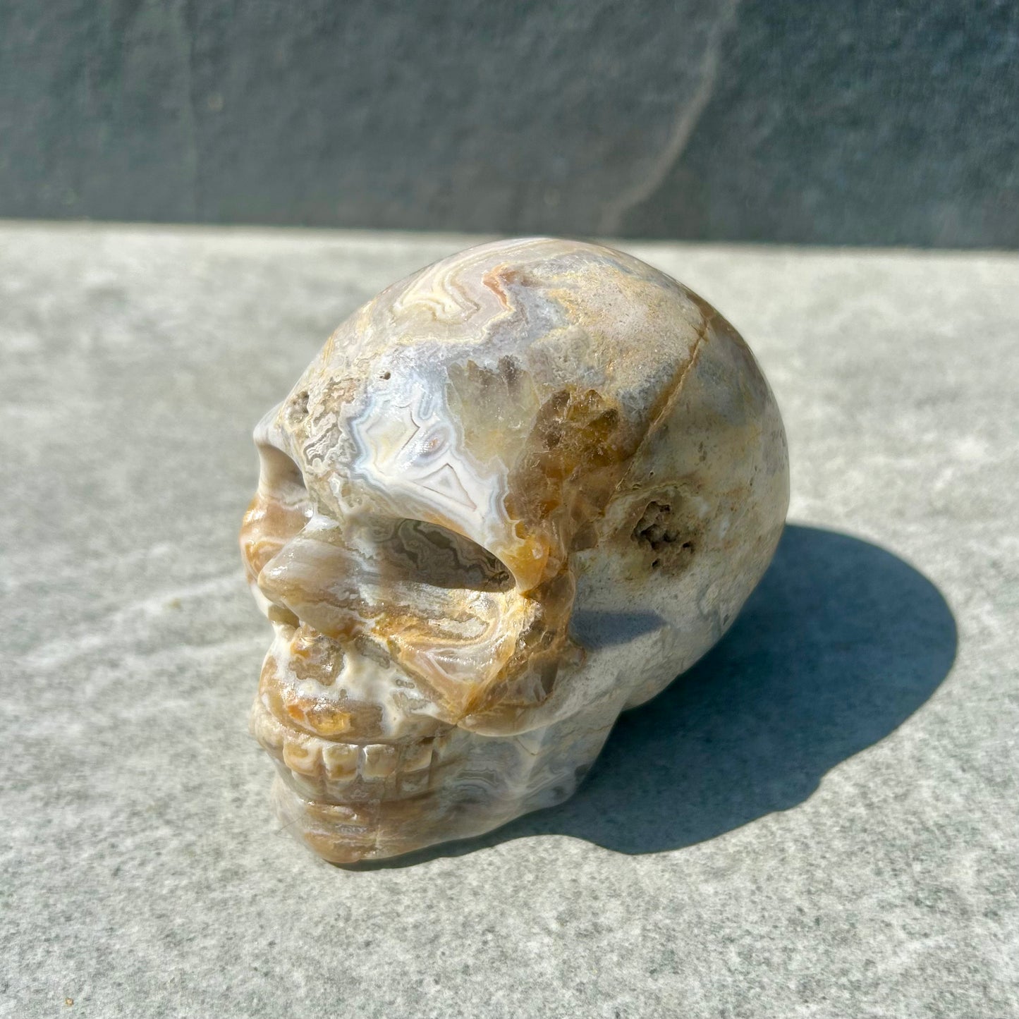 Crazy Lace Agate & Pink Amethyst Skull