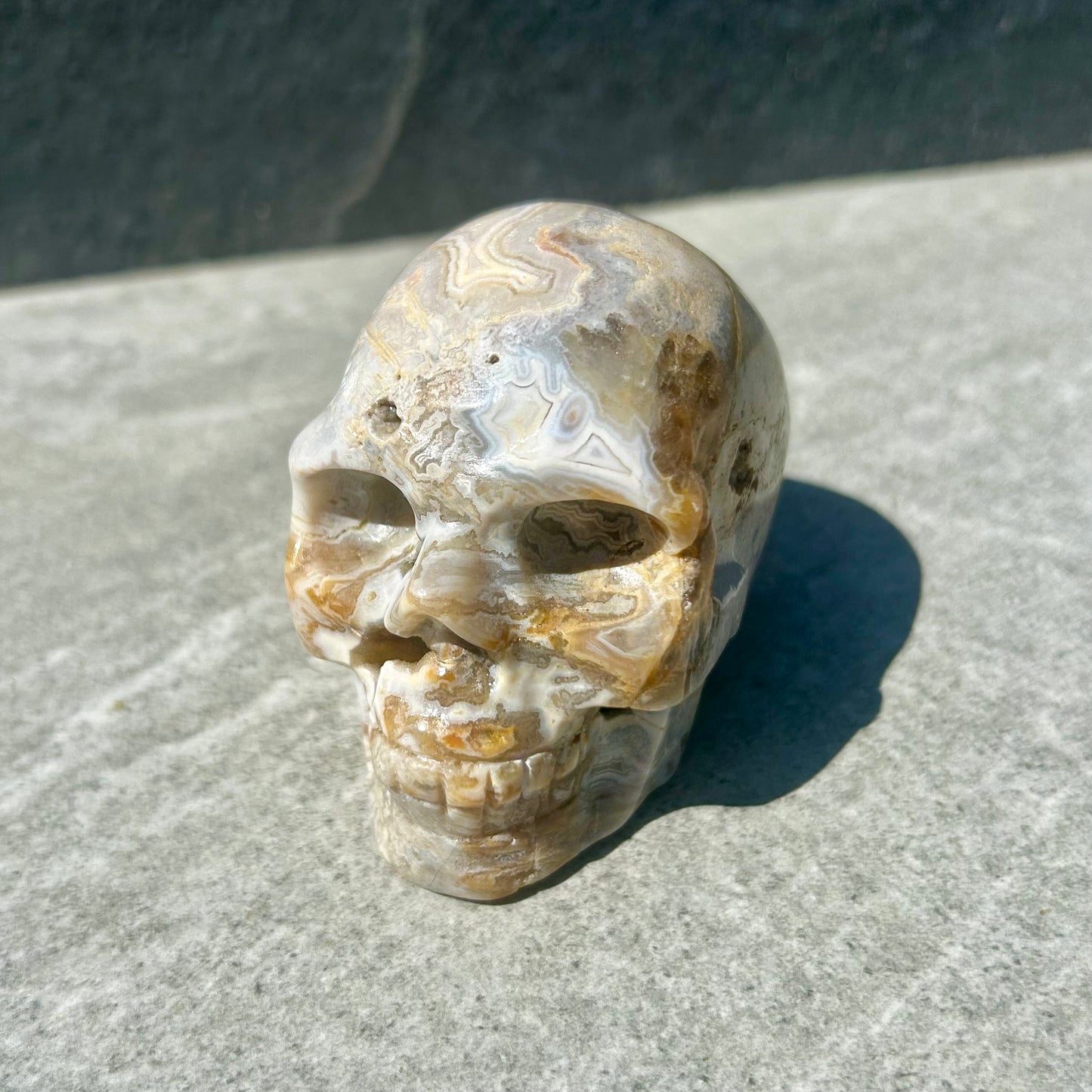 Crazy Lace Agate & Pink Amethyst Skull