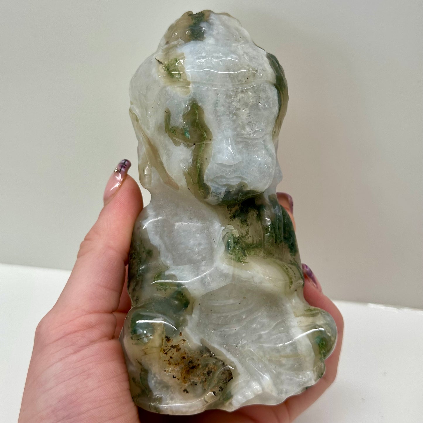 Moss Agate Buddha Carving