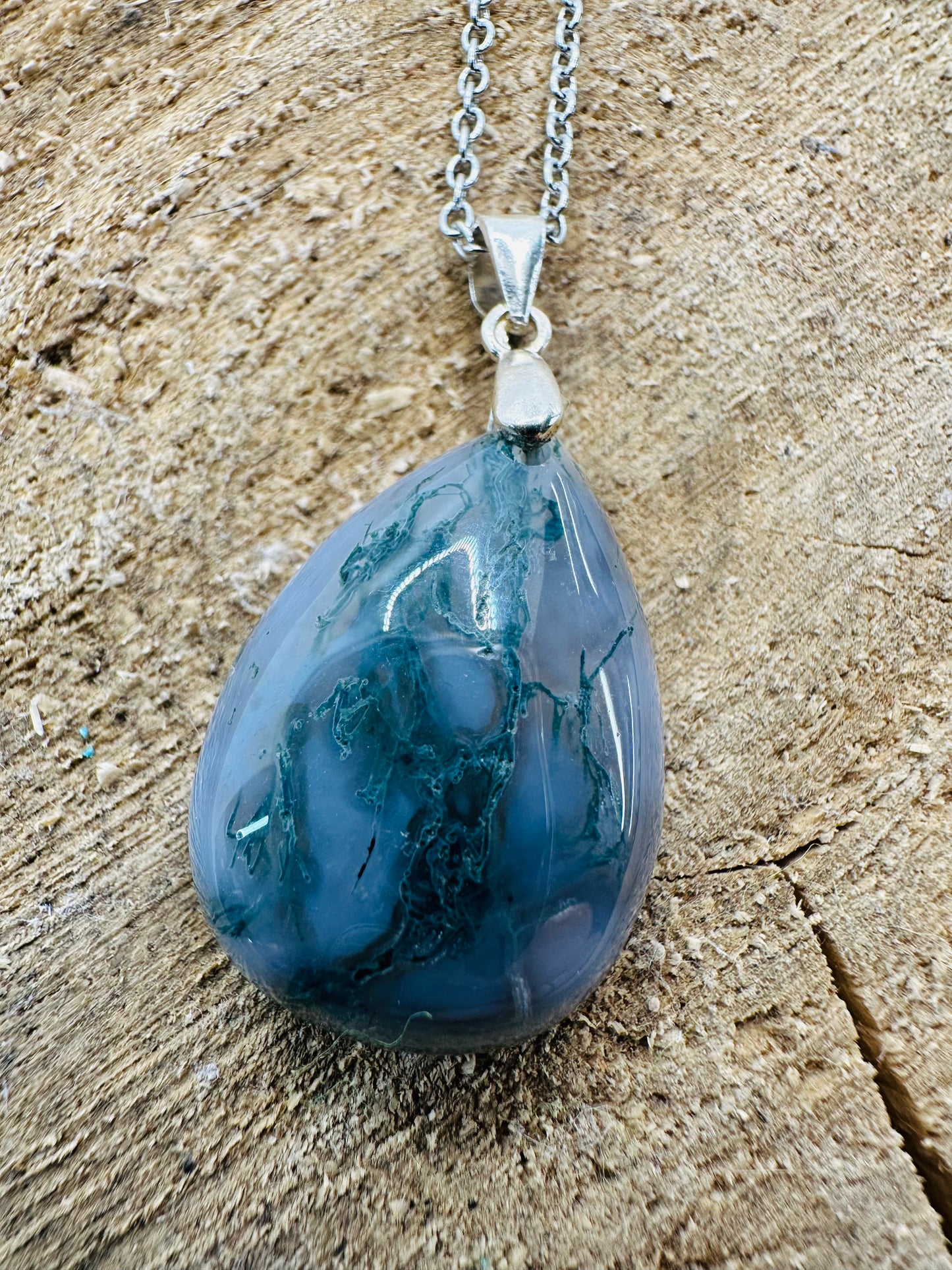 925 Moss Agate Tear Drop Pendant