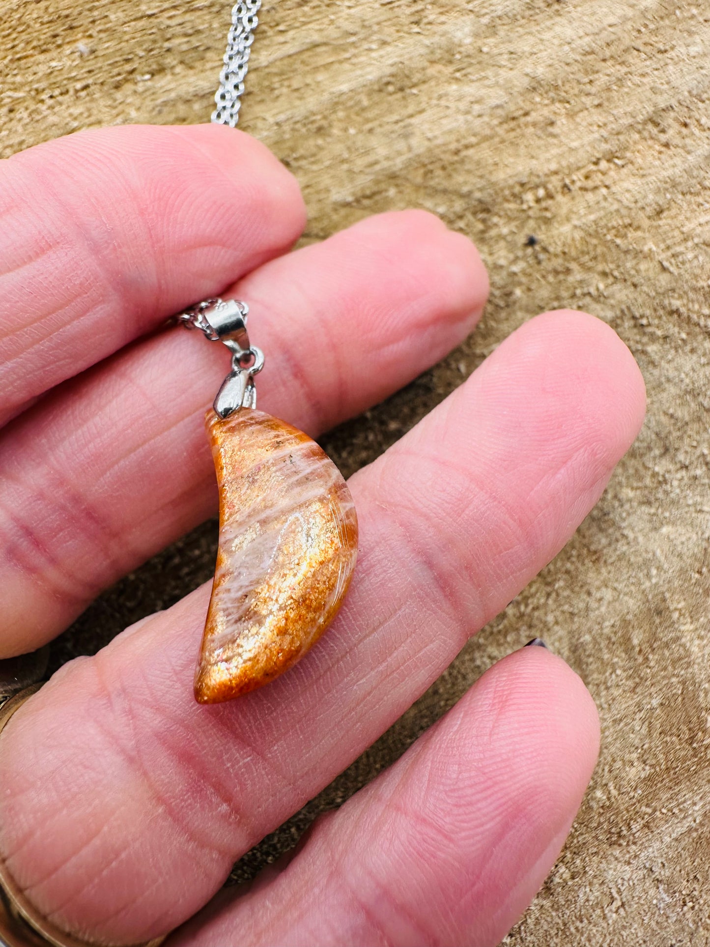 925 Sunstone Moon Pendant