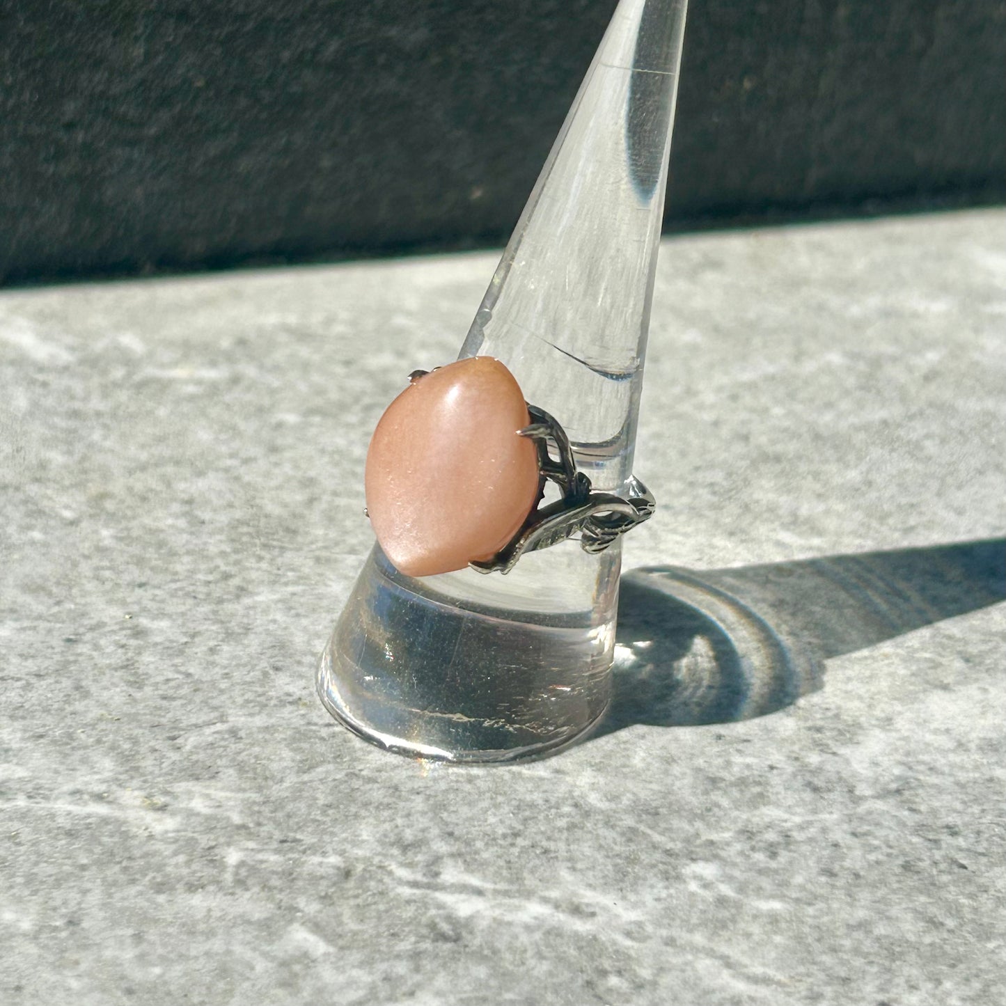 Peach Moonstone Adjustable 925 Ring
