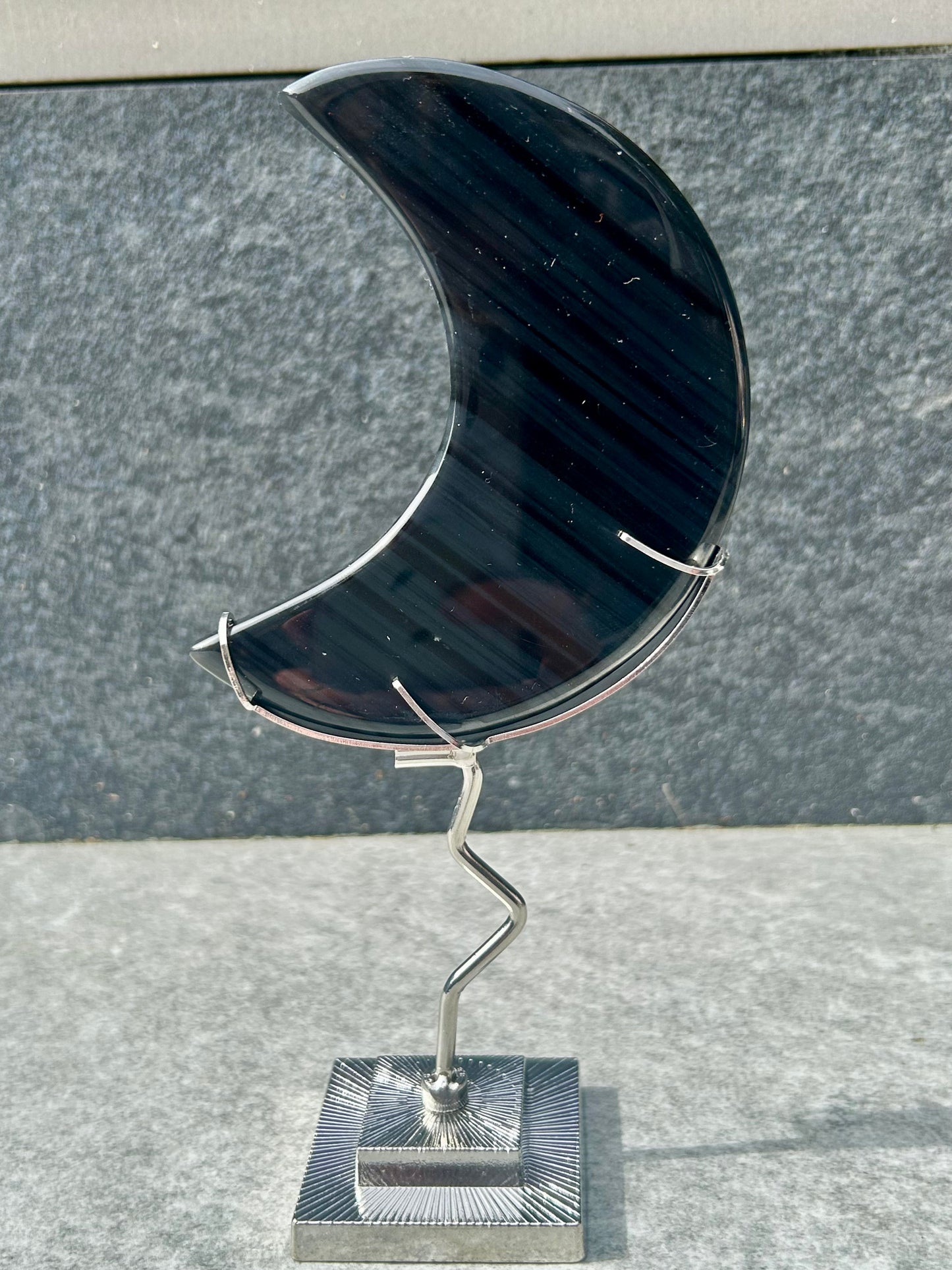 SnowFlake Obsidian Moon On Stand