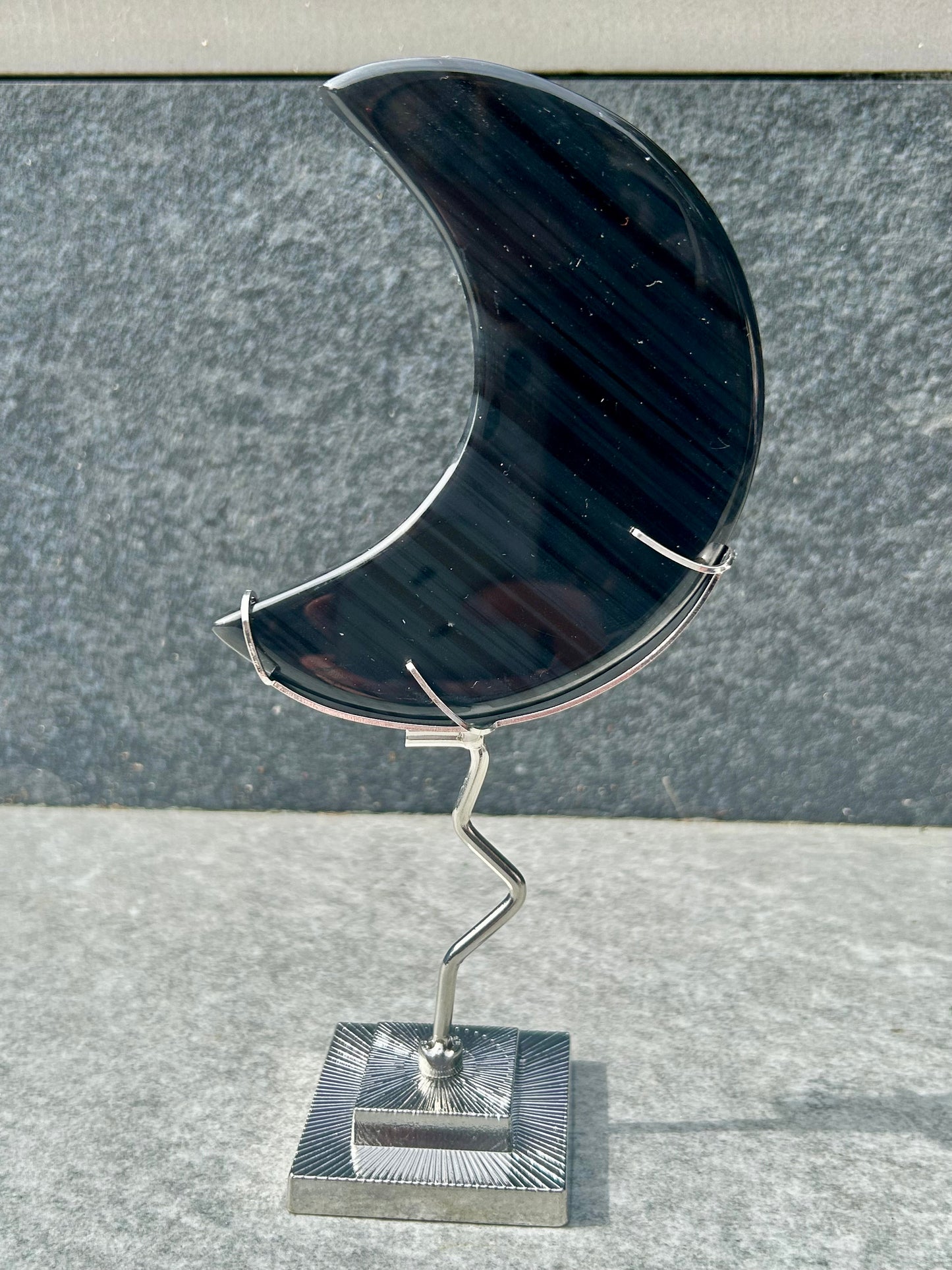 SnowFlake Obsidian Moon On Stand