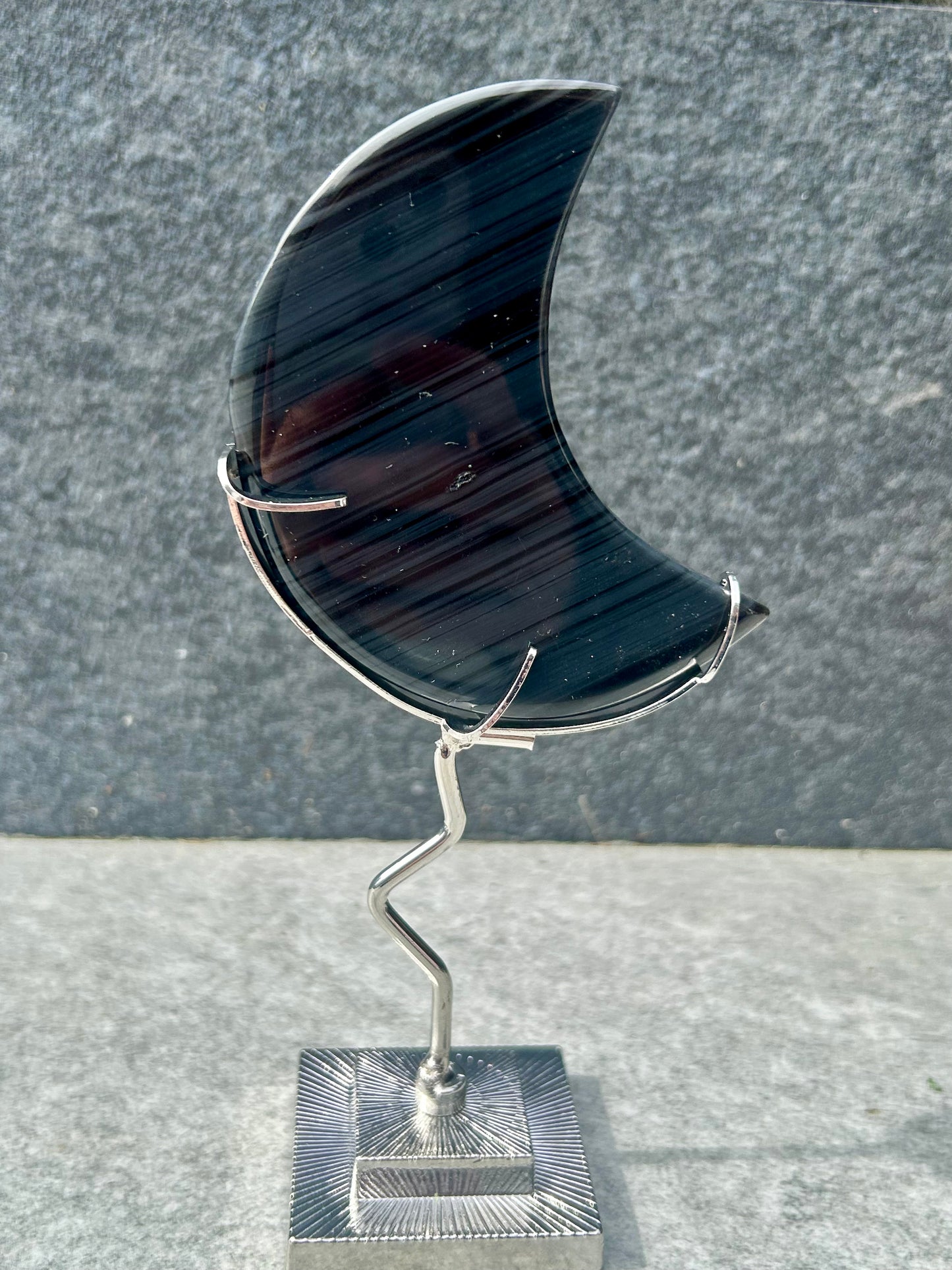 SnowFlake Obsidian Moon On Stand