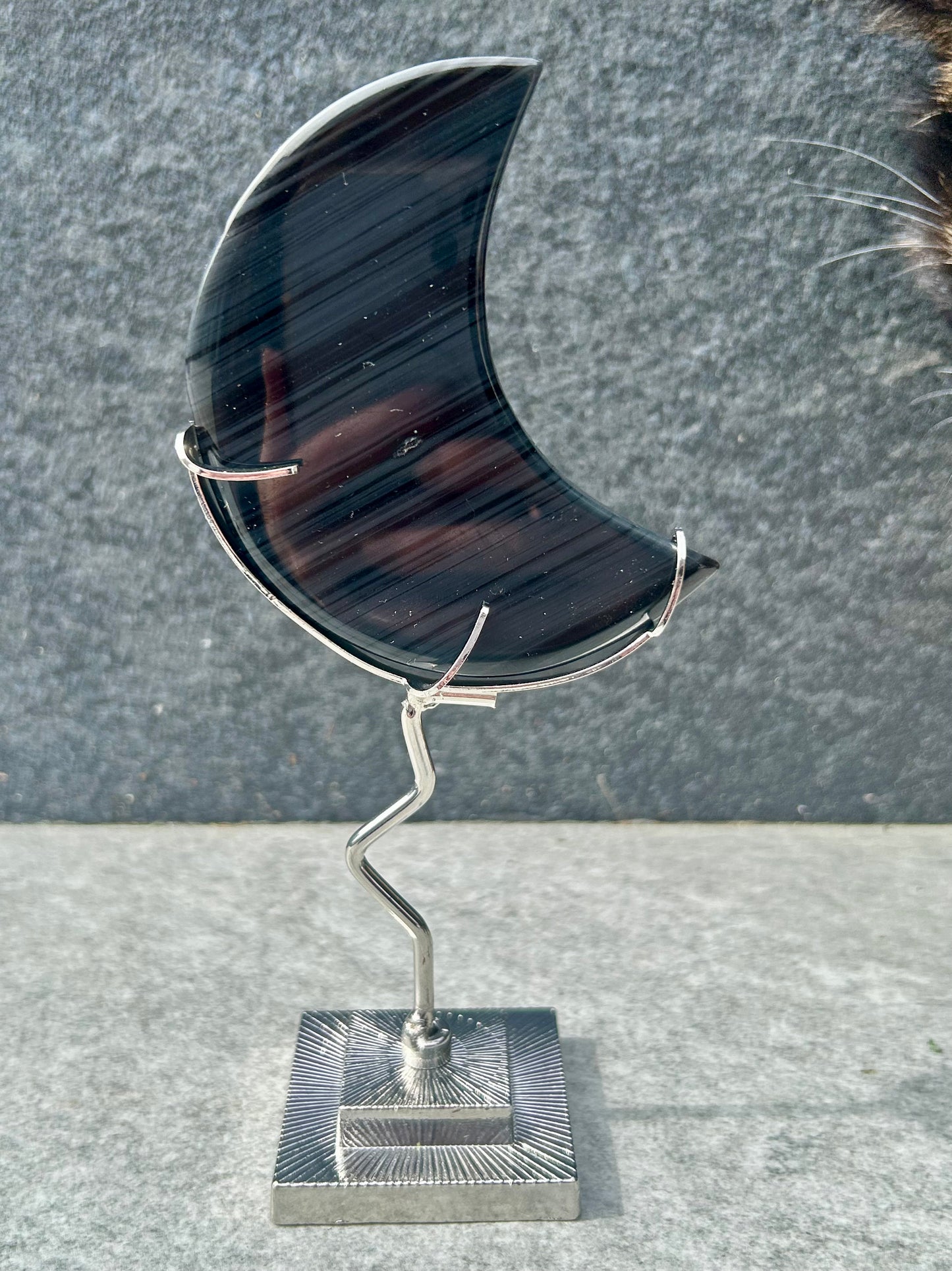SnowFlake Obsidian Moon On Stand