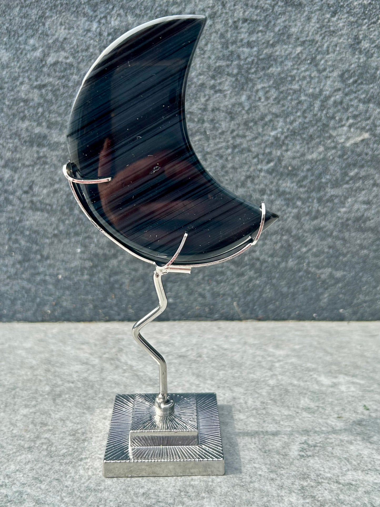 SnowFlake Obsidian Moon On Stand