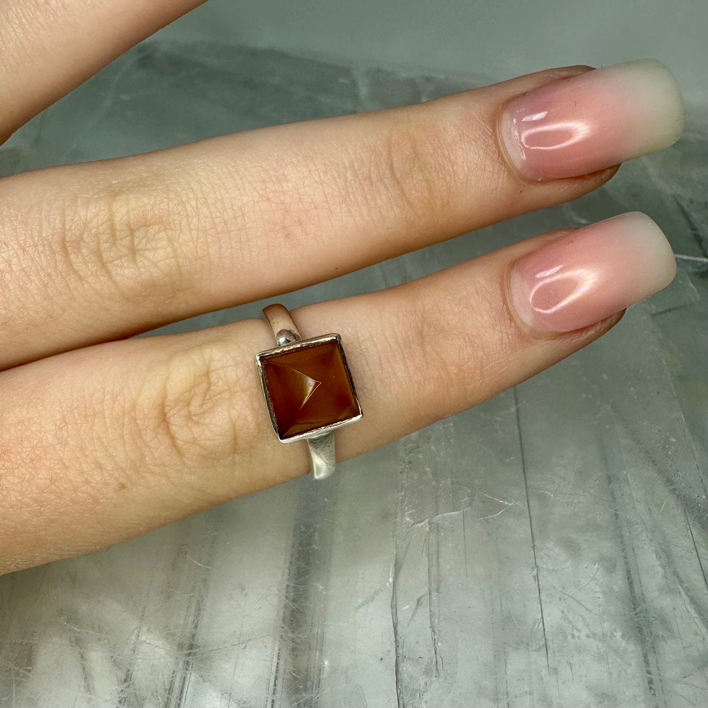 Amber 925 Square Ring (Size N/O)