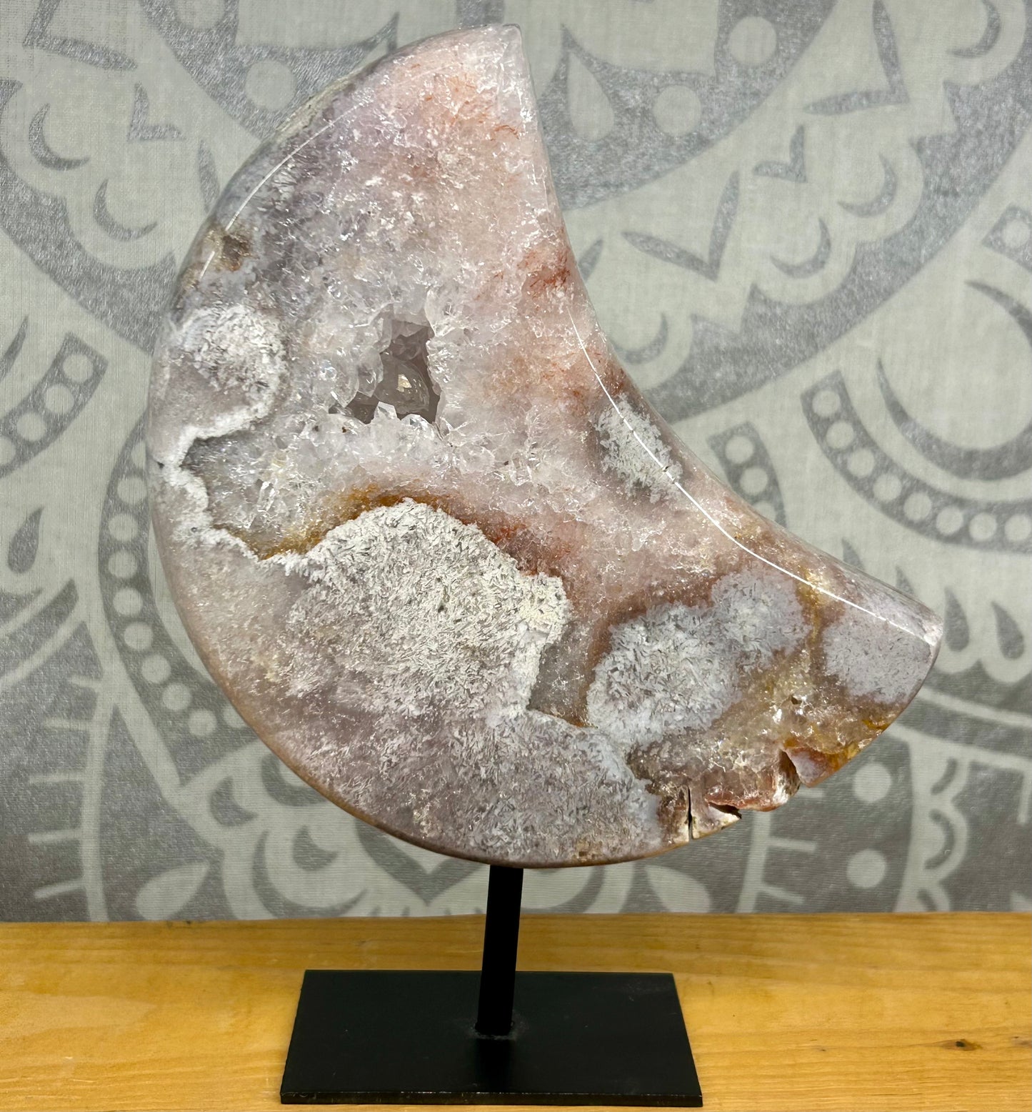Pink Amethyst Moon On Stand