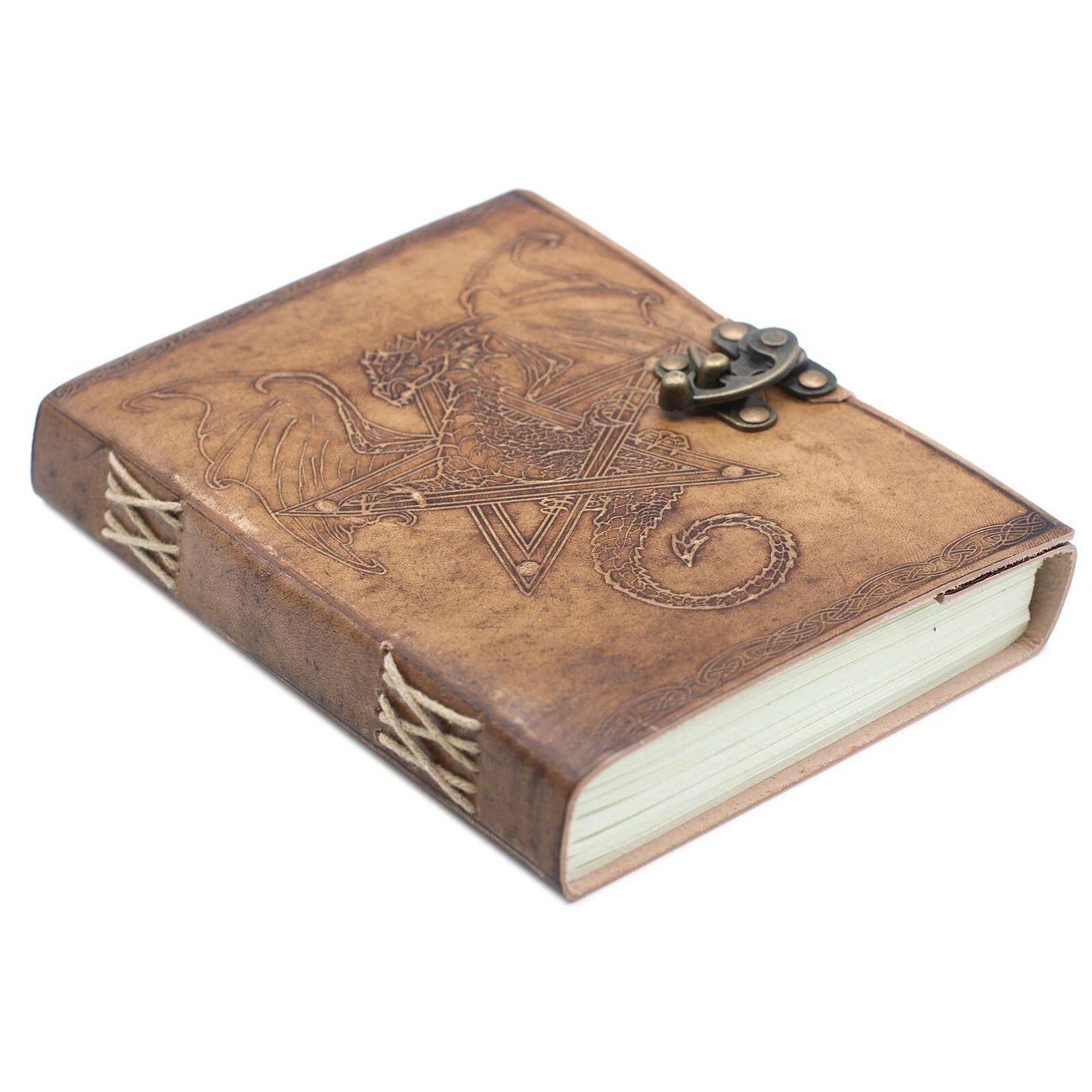 LEATHER DRAGON JOURNAL - Notebook Brass Effect Hinge - 200 Handmade Blank Pages