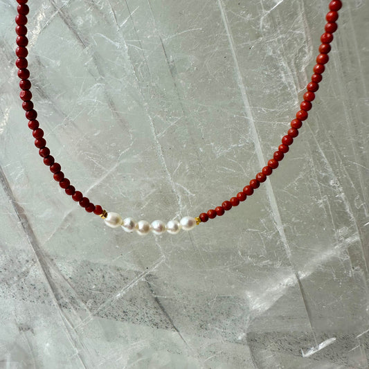 Carnelian And Perl Bedded Necklace