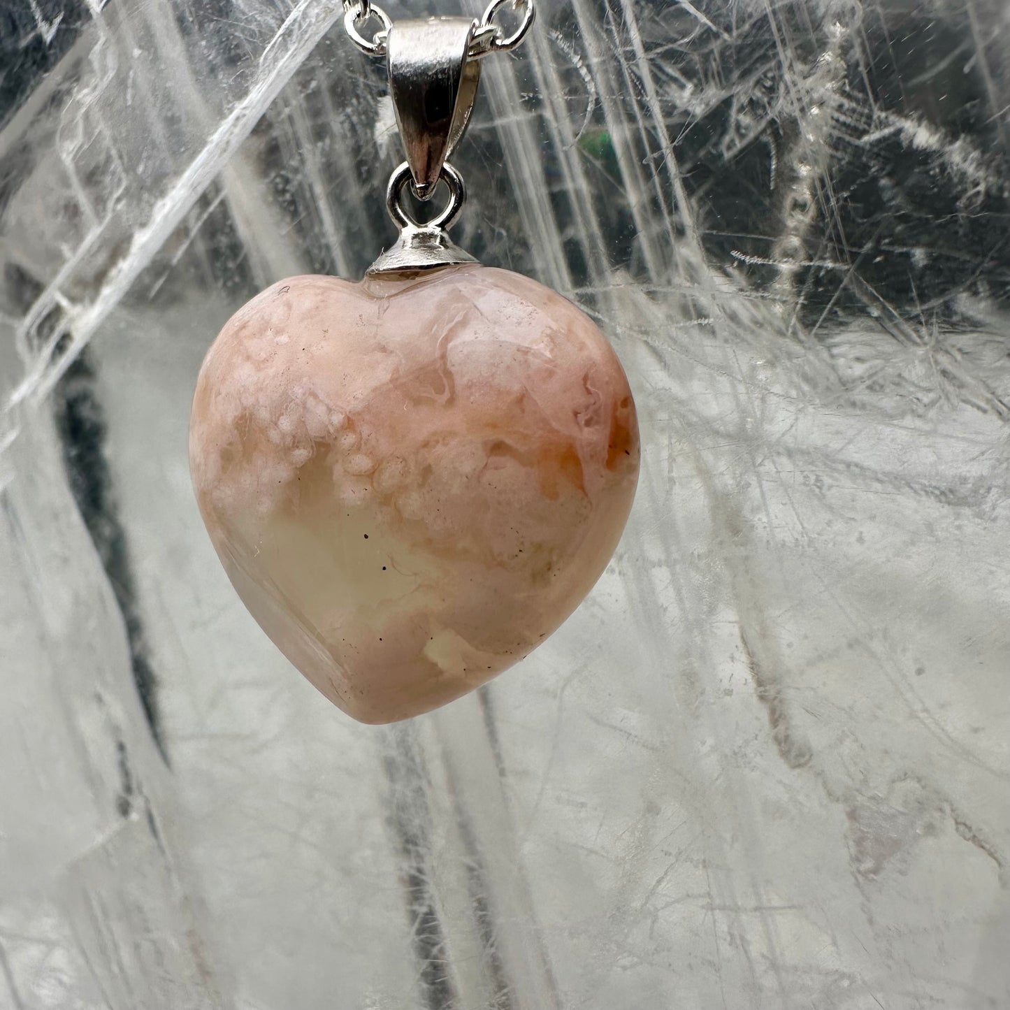 Flower Agate Heart Pendants