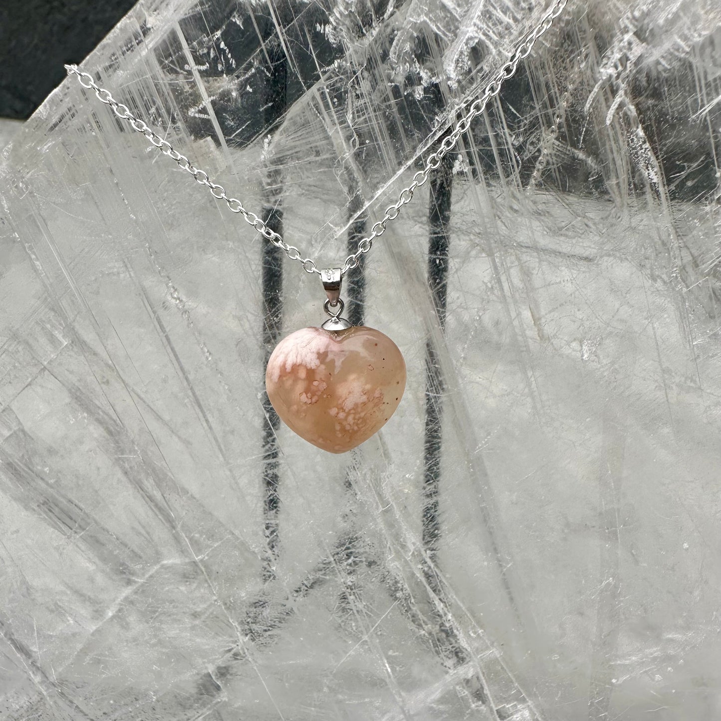 Flower Agate Heart Pendants