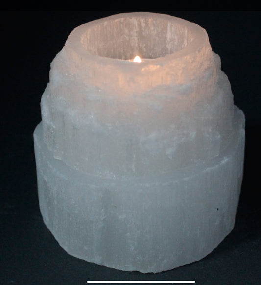 Selenite Mountain Top Candle Holder 8 cm