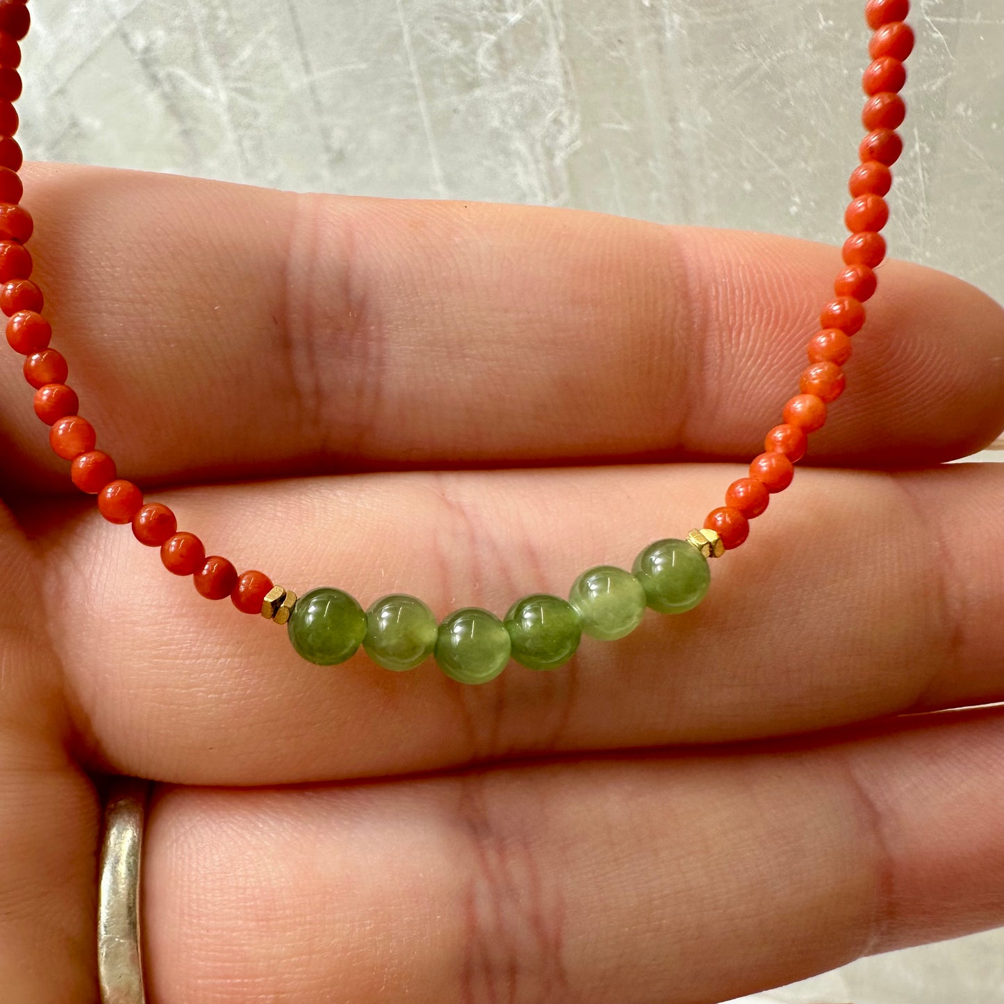 Carnelian And Jade Bedded Necklaces