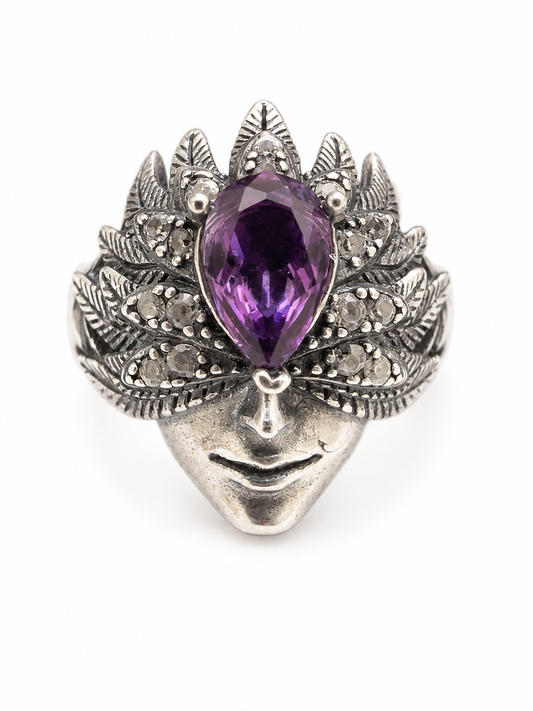 Amethyst Medusa Head Adjustable Ring
