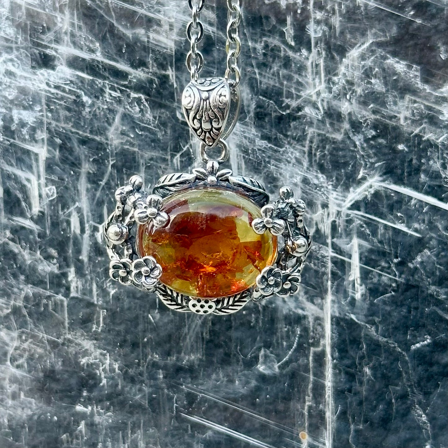 Ornate 925 Amber Pendant