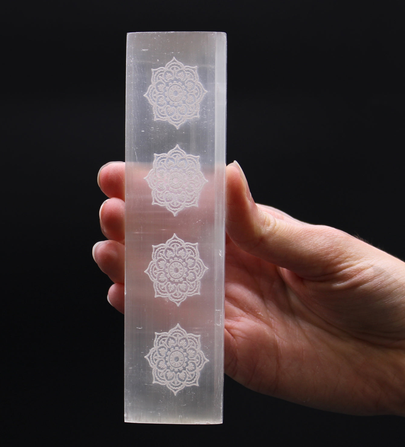 Selenite Flat Bar Charging Plate 15cm with Mandala