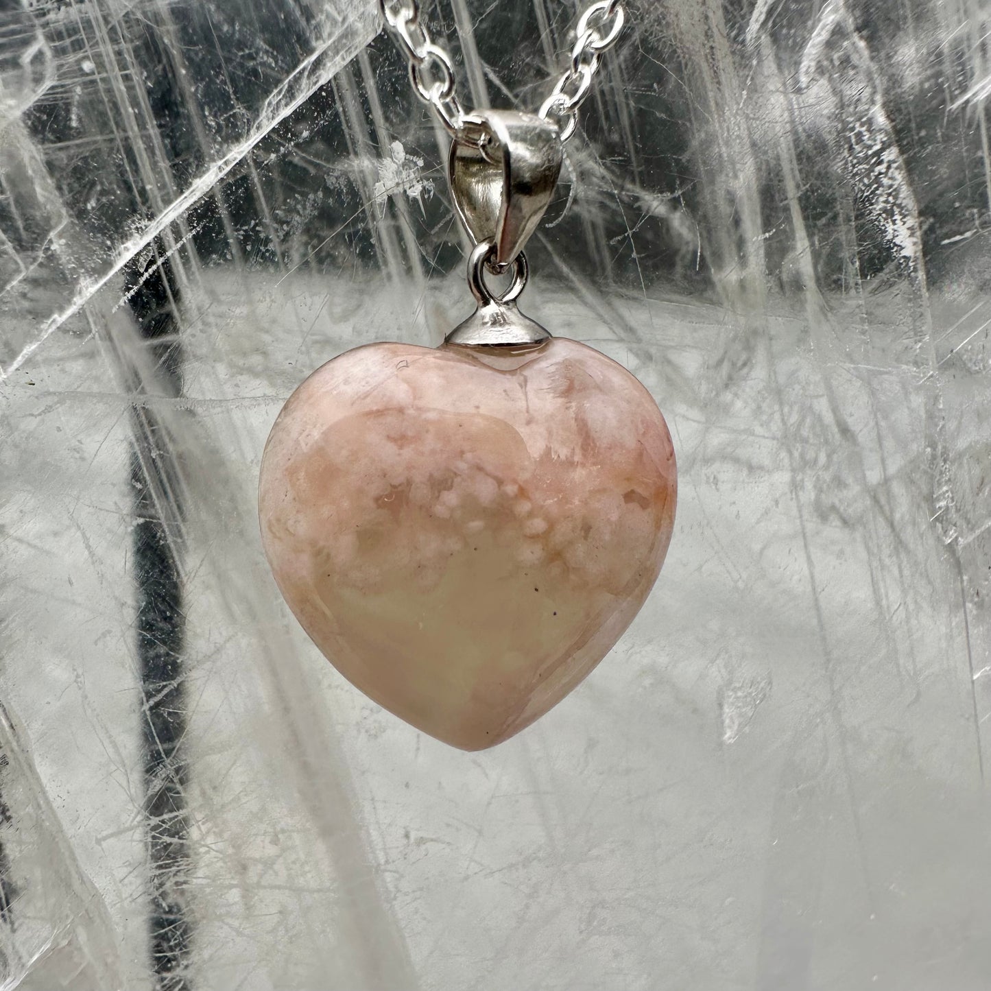 Flower Agate Heart Pendants