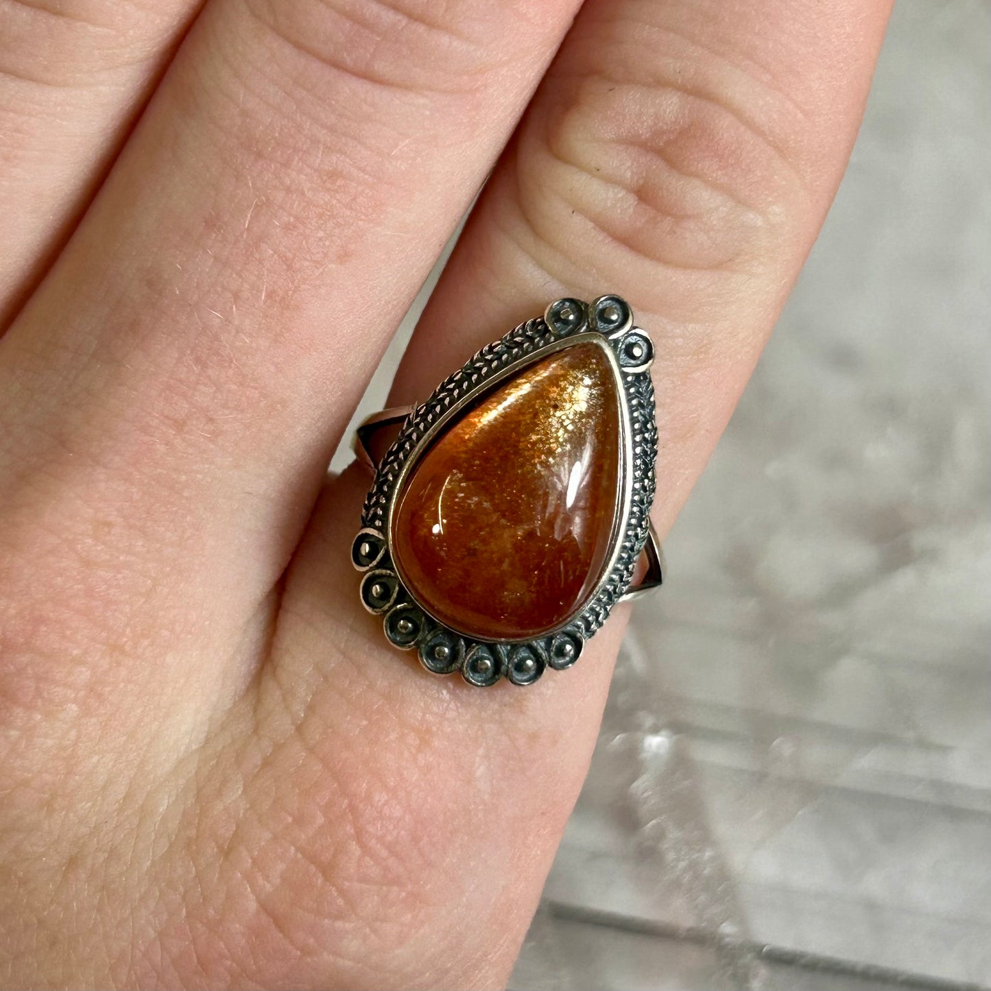 Tear Drop Sunstone adjustable Ring